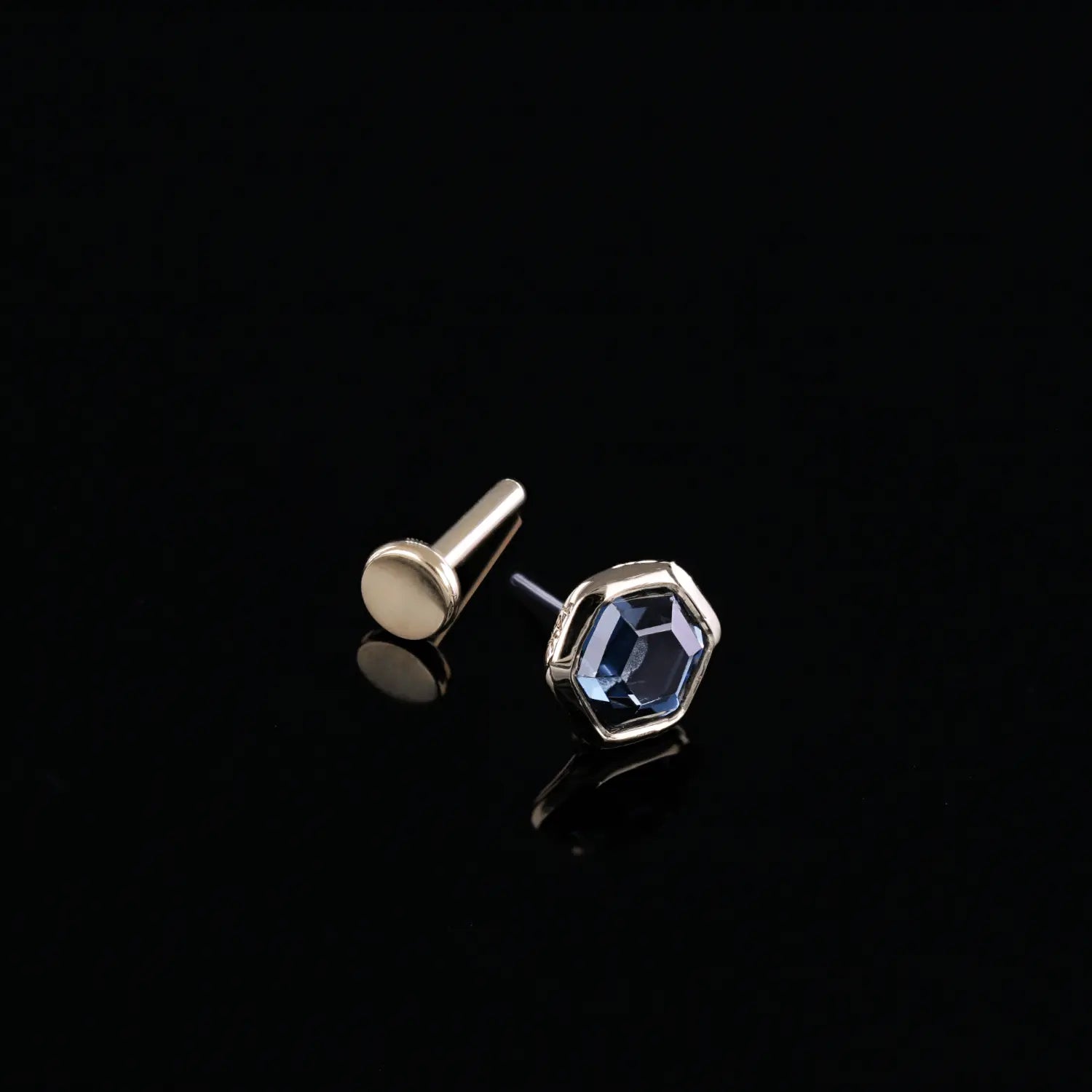 BEATTI Threadless Ends Ela • 14K Gold Hexagon Gemstone Threadless Ends • London Blue Topaz Ela • 14K Gold Hexagon Gemstone Threadless Ends • London Blue Topaz