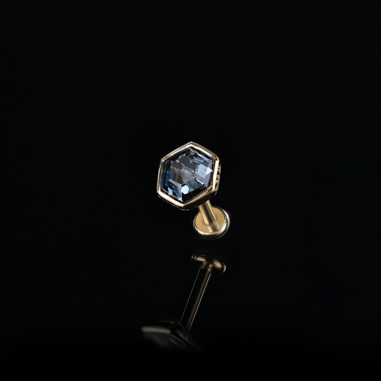 BEATTI Threadless Ends Ela • 14K Gold Hexagon Gemstone Threadless Ends • London Blue Topaz Ela • 14K Gold Hexagon Gemstone Threadless Ends • London Blue Topaz