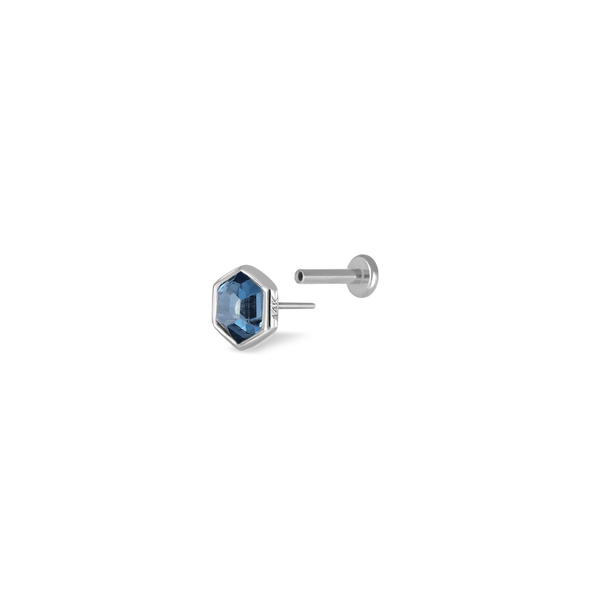 BEATTI Threadless Ends White Gold / London Blue Topaz Ela • 14K Gold Hexagon Gemstone Threadless Ends • London Blue Topaz BTEG006 Ela • 14K Gold Hexagon Gemstone Threadless Ends • London Blue Topaz