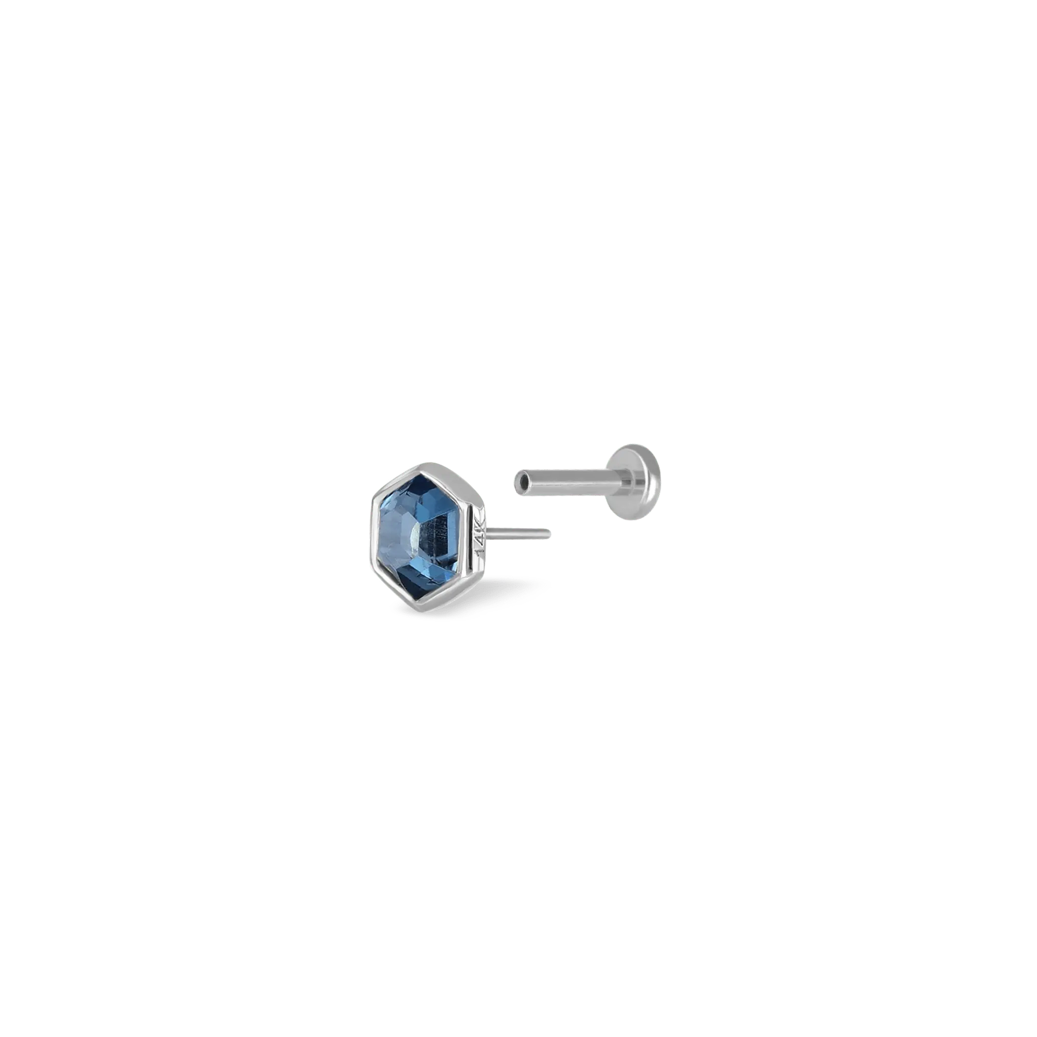 BEATTI Threadless Ends White Gold / London Blue Topaz Ela • 14K Gold Hexagon Gemstone Threadless Ends • London Blue Topaz BTEG006 Ela • 14K Gold Hexagon Gemstone Threadless Ends • London Blue Topaz