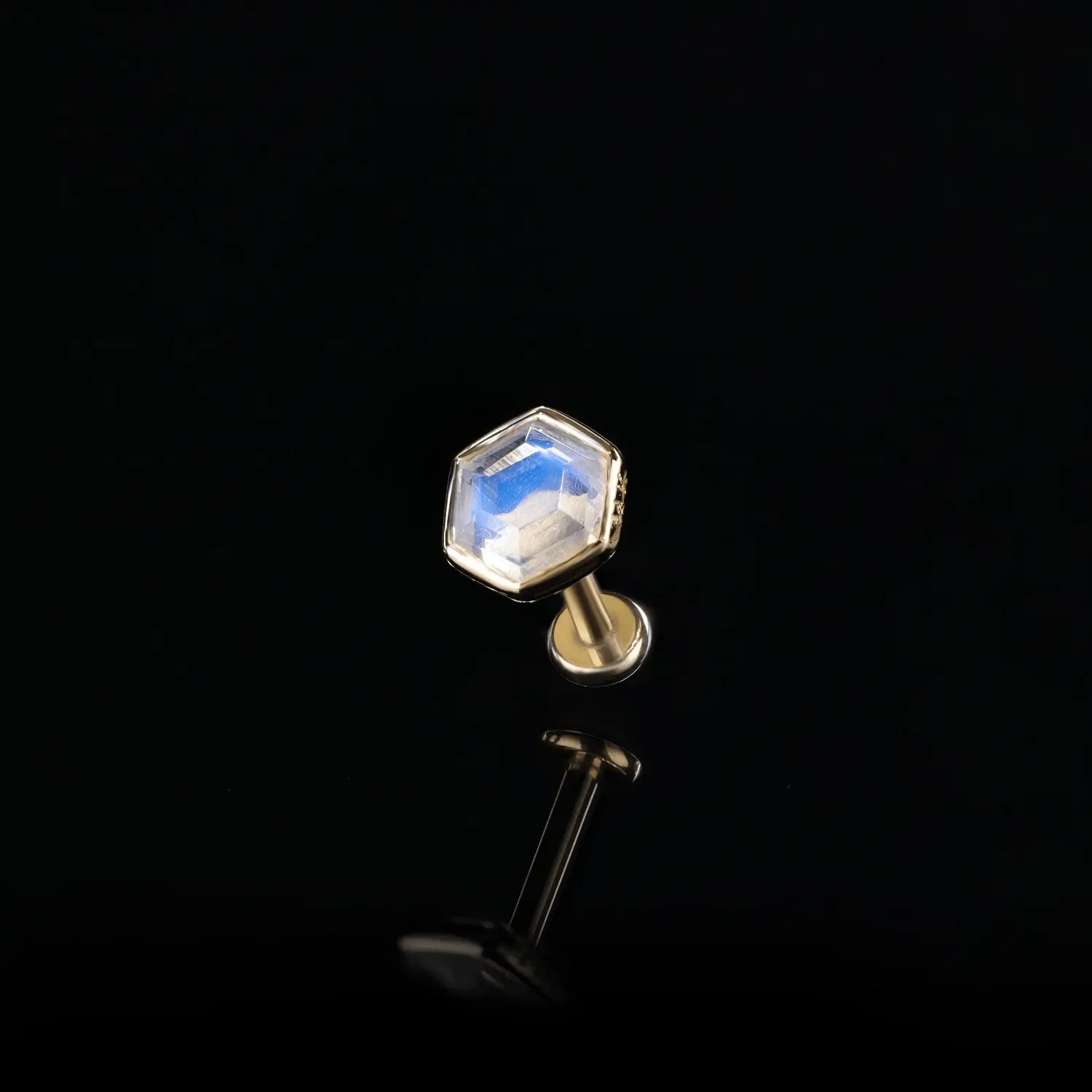 BEATTI Threadless Ends Ela • 14K Gold Hexagon Gemstone Threadless Ends Ela • 14K Gold Hexagon Gemstone Threadless Ends • London Blue Topaz