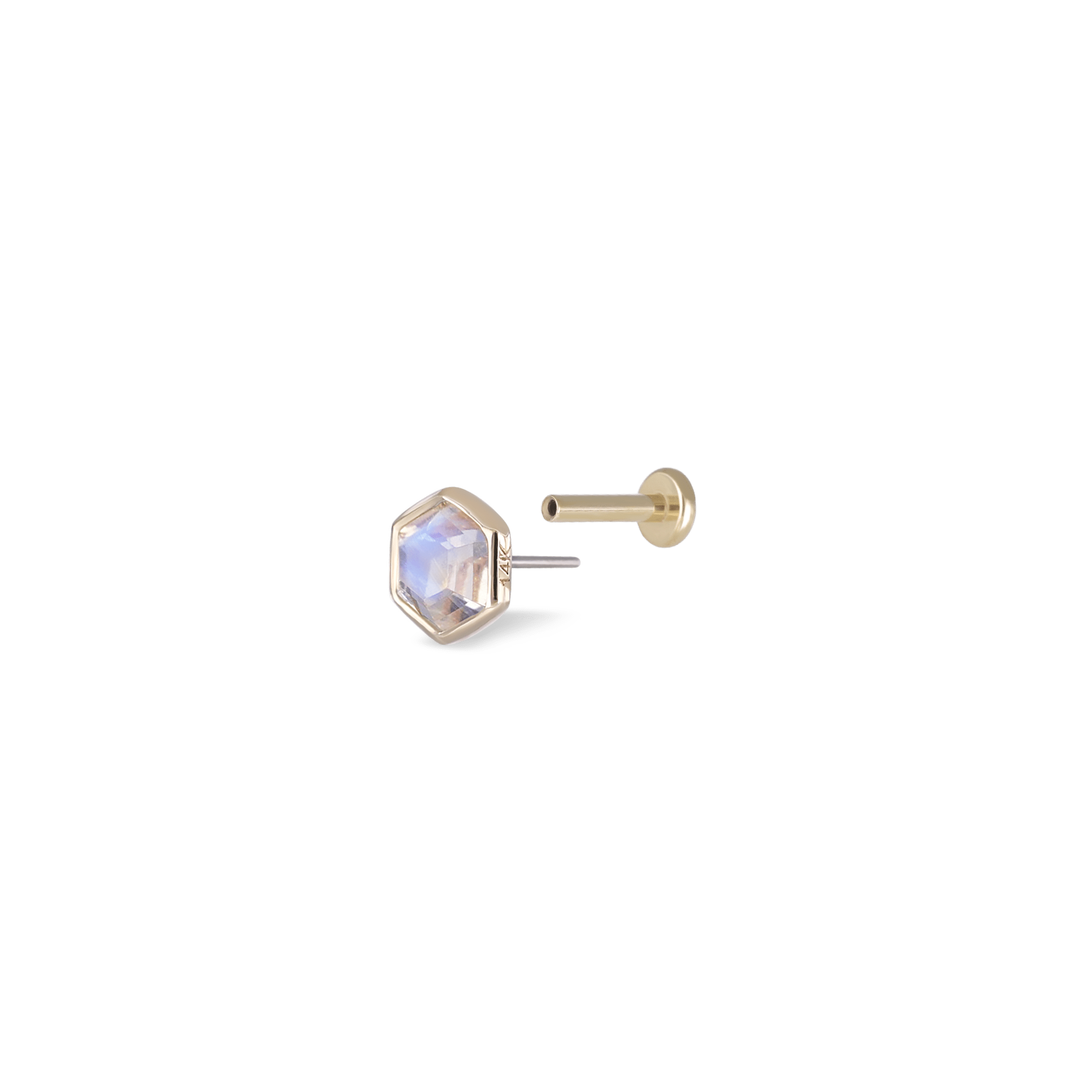 BEATTI Threadless Ends Gold / Rainbow Moonstone Ela • 14K Gold Hexagon Gemstone Threadless Ends • Rainbow Moonstone BTEG006 Ela • 14K Gold Hexagon Gemstone Threadless Ends • Rainbow Moonstone
