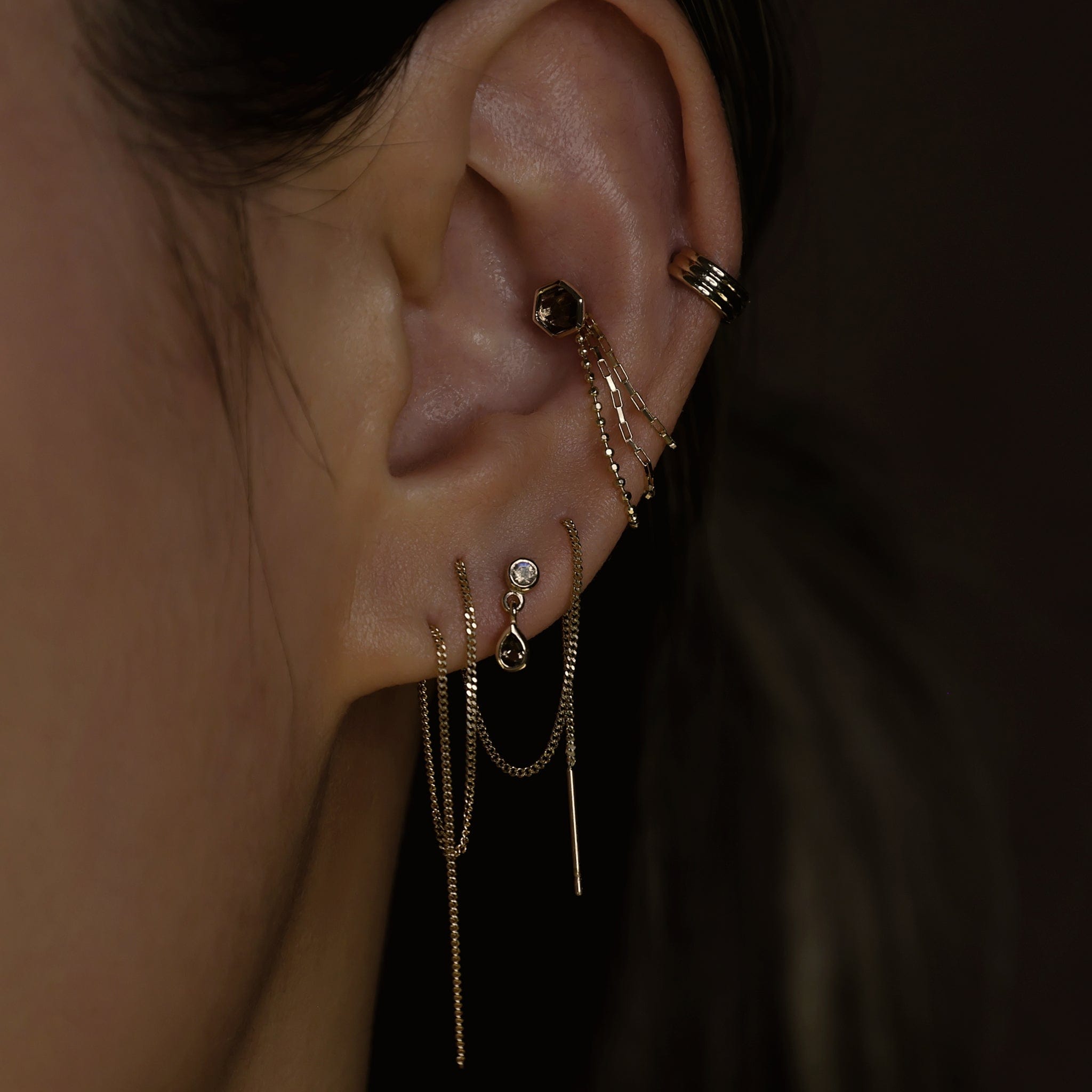 BEATTI Threadless Ends Gold / Smoky Quartz Ela •  14K Gold Hexagon Gemstone Threadless Ends • Smoky Quartz BTEG006 Ela • 14K Gold Hexagon Gemstone Threadless Ends • Smoky Quartz