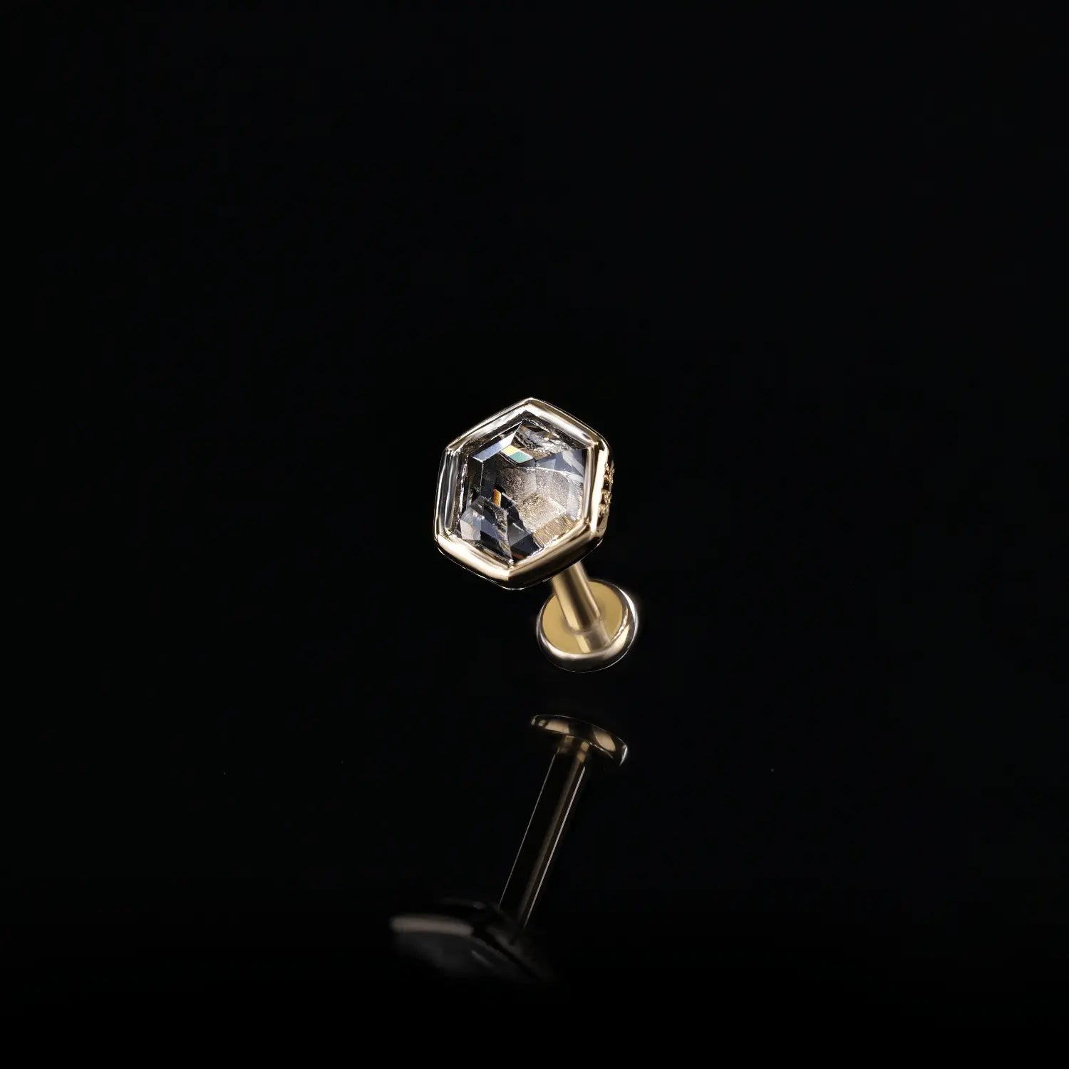 BEATTI Threadless Ends Ela • 14K Gold Hexagon Gemstone Threadless Ends Ela • 14K Gold Hexagon Gemstone Threadless Ends • London Blue Topaz