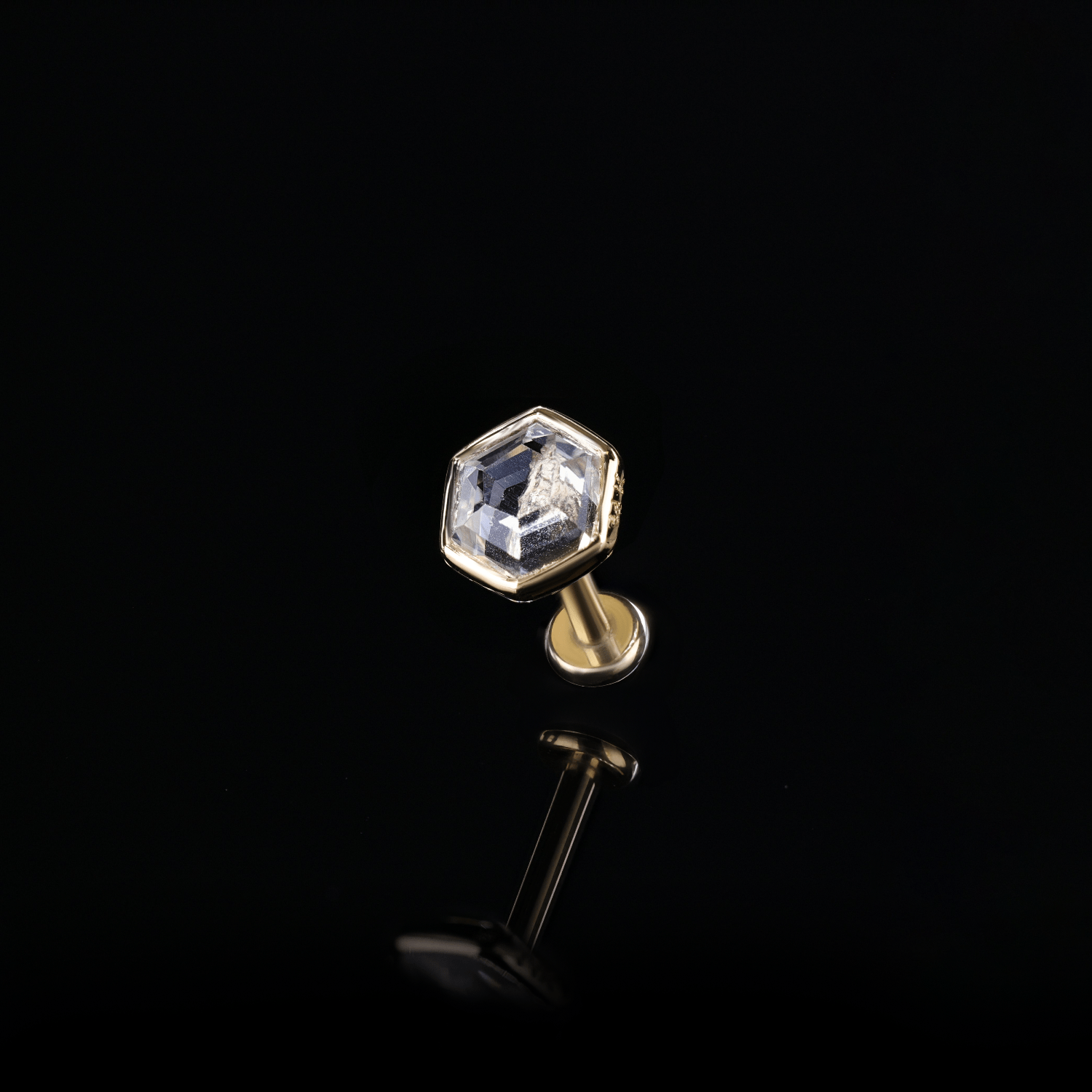 BEATTI Threadless Ends Ela • 14K Gold Hexagon Gemstone Threadless Ends Ela • 14K Gold Hexagon Gemstone Threadless Ends • London Blue Topaz