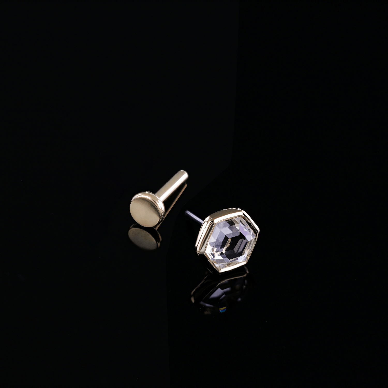 BEATTI Threadless Ends Gold / White Topaz Ela • 14K Gold Hexagon Gemstone Threadless Ends • White Topaz BTEG006 Ela • 14K Gold Hexagon Gemstone Threadless Ends • White Topaz
