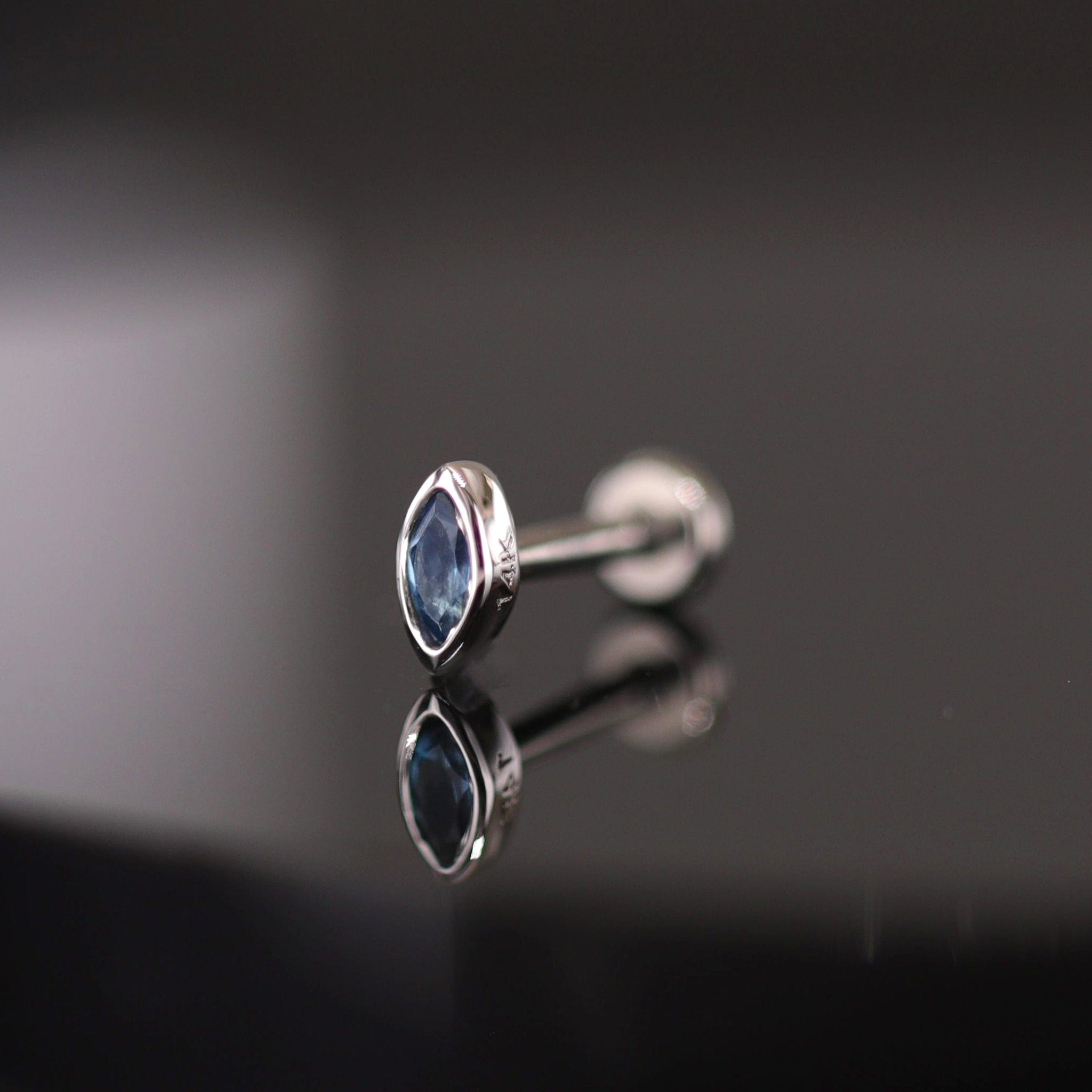 BEATTI Threadless Ends Etta • 14K White Gold Tiny Marquise Gemstone Stud Etta • 14K White Gold Tiny Marquise Gemstone Stud