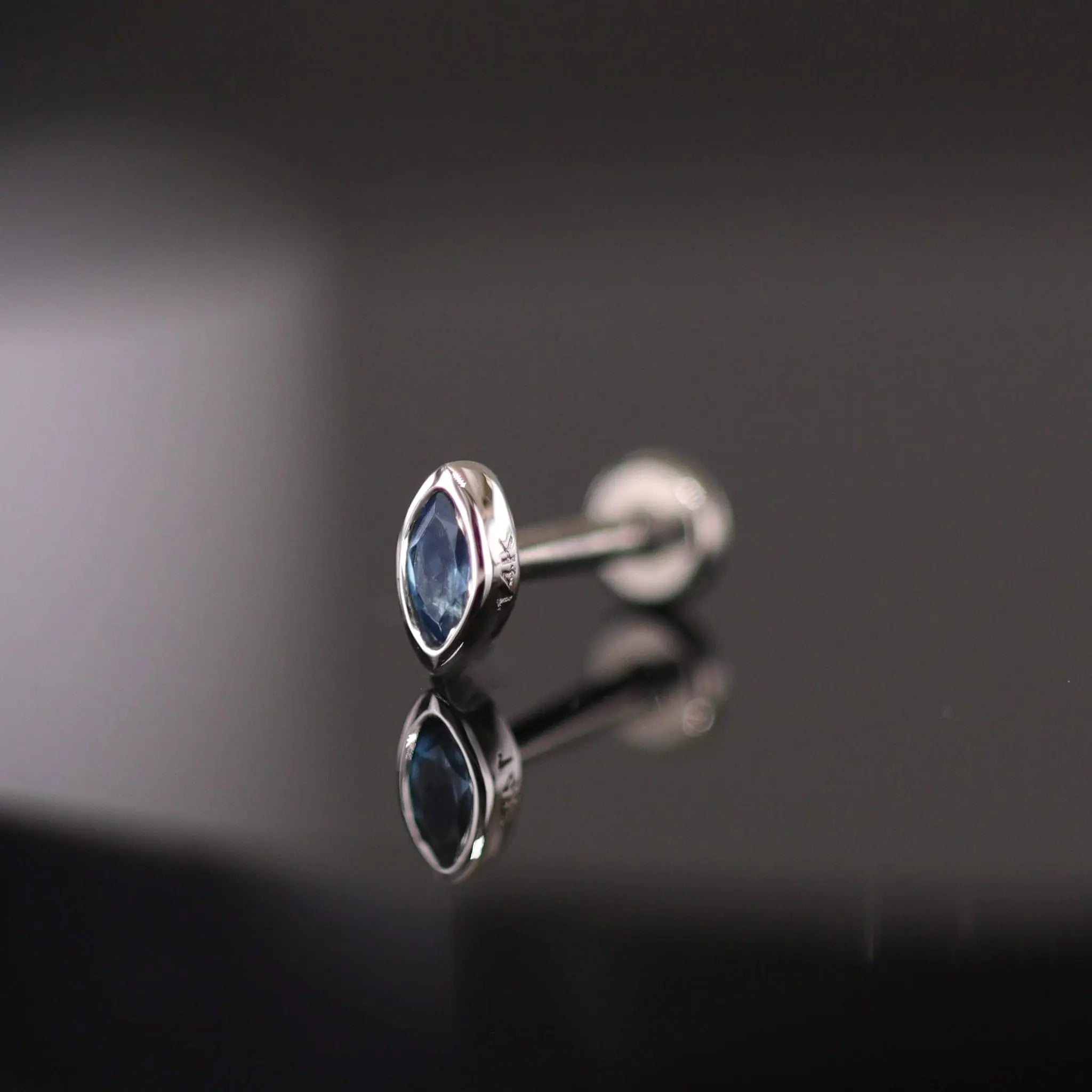 BEATTI Threadless Ends Etta • 14K White Gold Tiny Marquise Gemstone Stud Etta • 14K White Gold Tiny Marquise Gemstone Stud