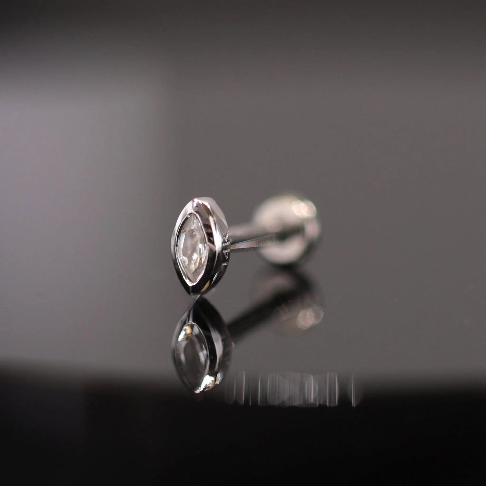 BEATTI Threadless Ends Etta • 14K White Gold Tiny Marquise Gemstone Stud Etta • 14K White Gold Tiny Marquise Gemstone Stud