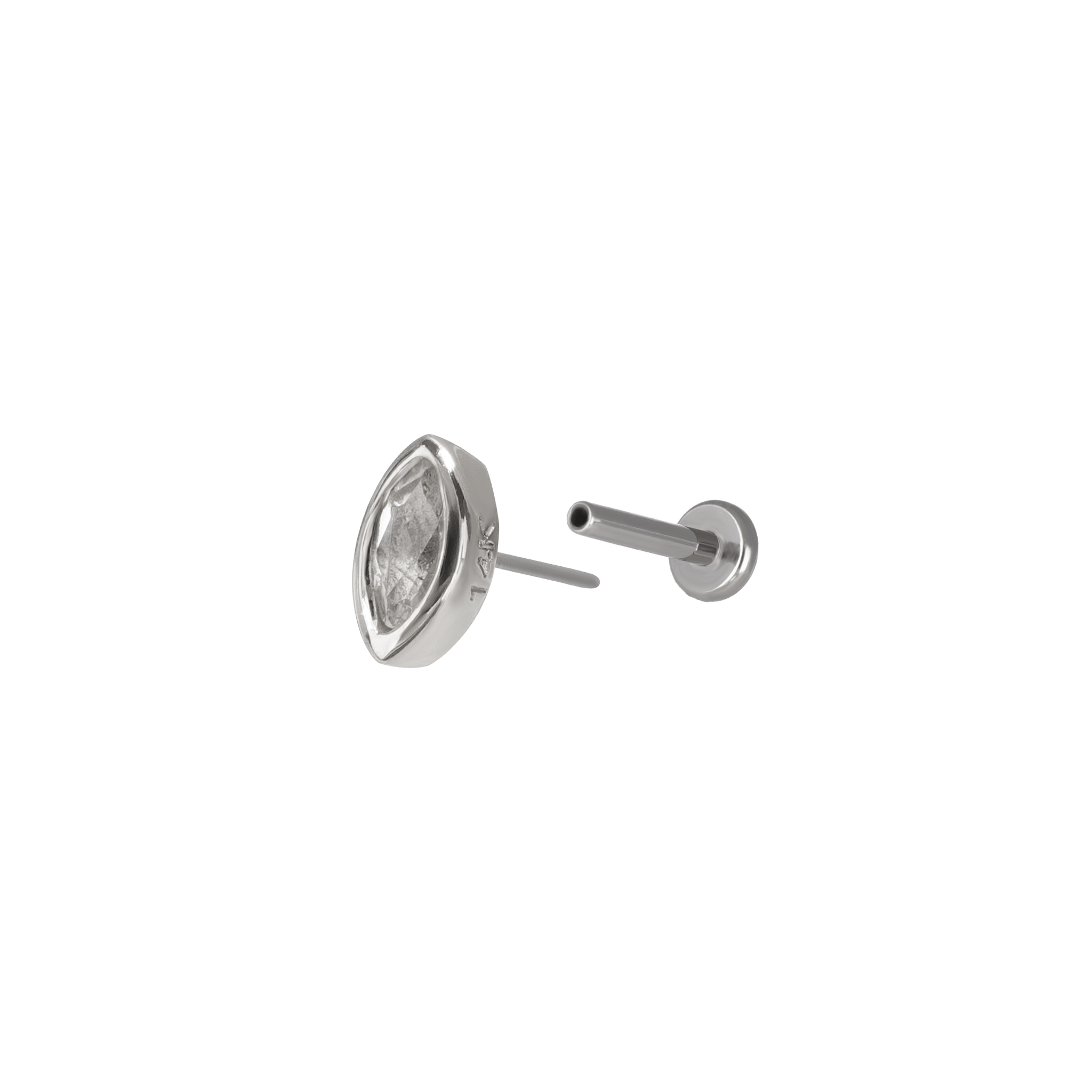 BEATTI Threadless Ends Etta • 14K White Gold Tiny Marquise Gemstone Stud Etta • 14K White Gold Tiny Marquise Gemstone Stud