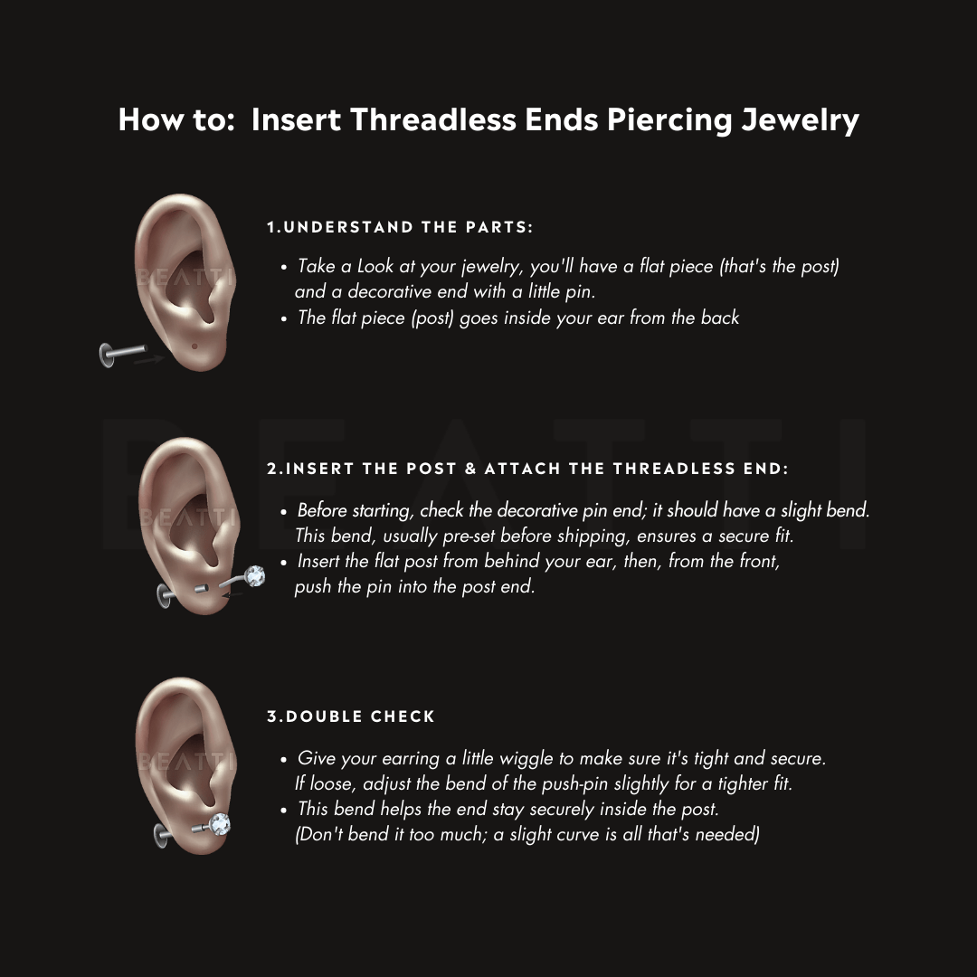 BEATTI Threadless Ends Kite White Topaz Vertical Helix Chain Threadless Stud Kite White Topaz Vertical Helix Chain Threadless Stud