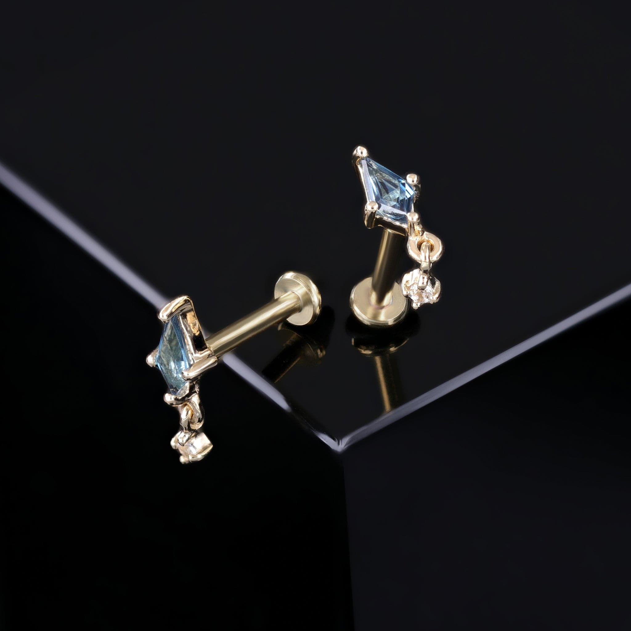 Lyra • Tiny Kite Shaped Gemstone Dangle Charm Flat Back Stud