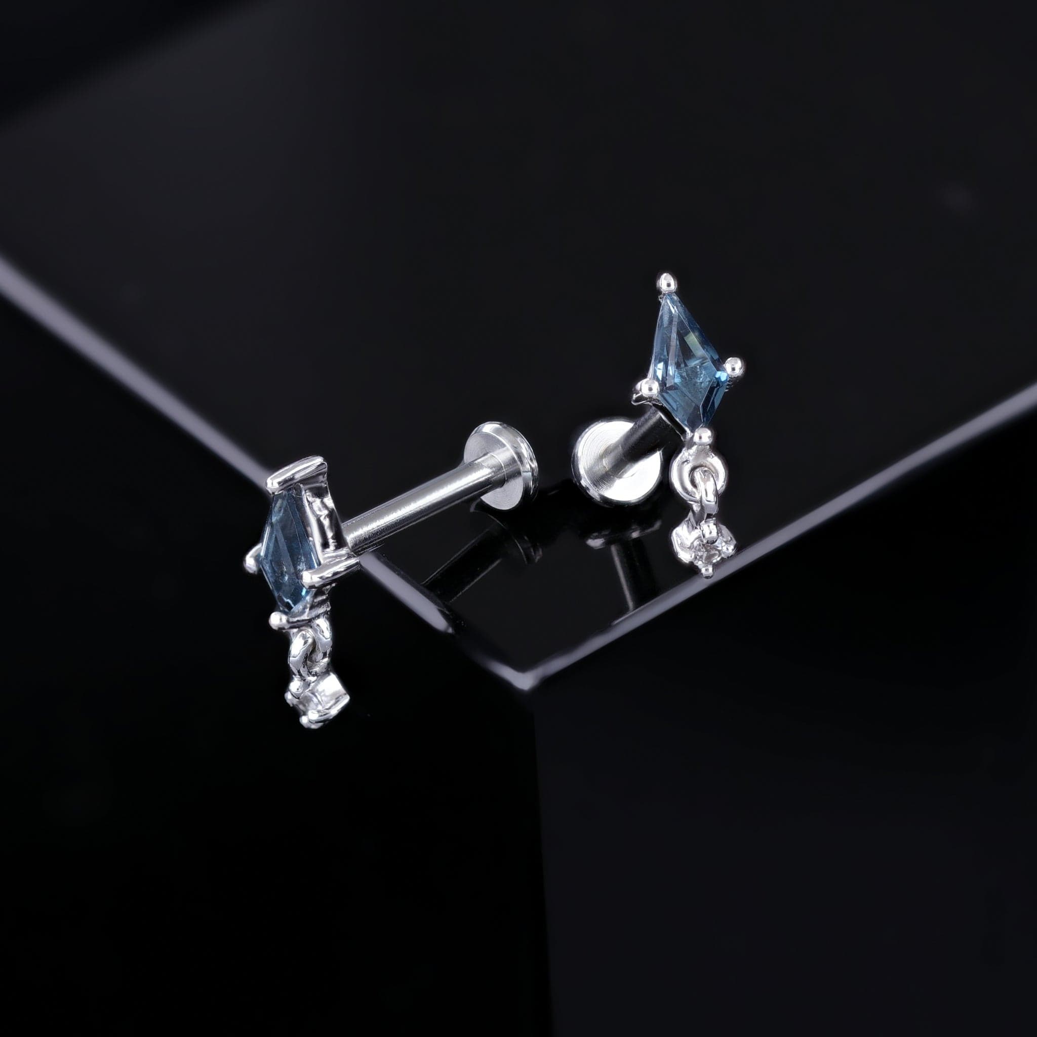 Lyra • Tiny Kite Shaped Gemstone Dangle Charm Flat Back Stud