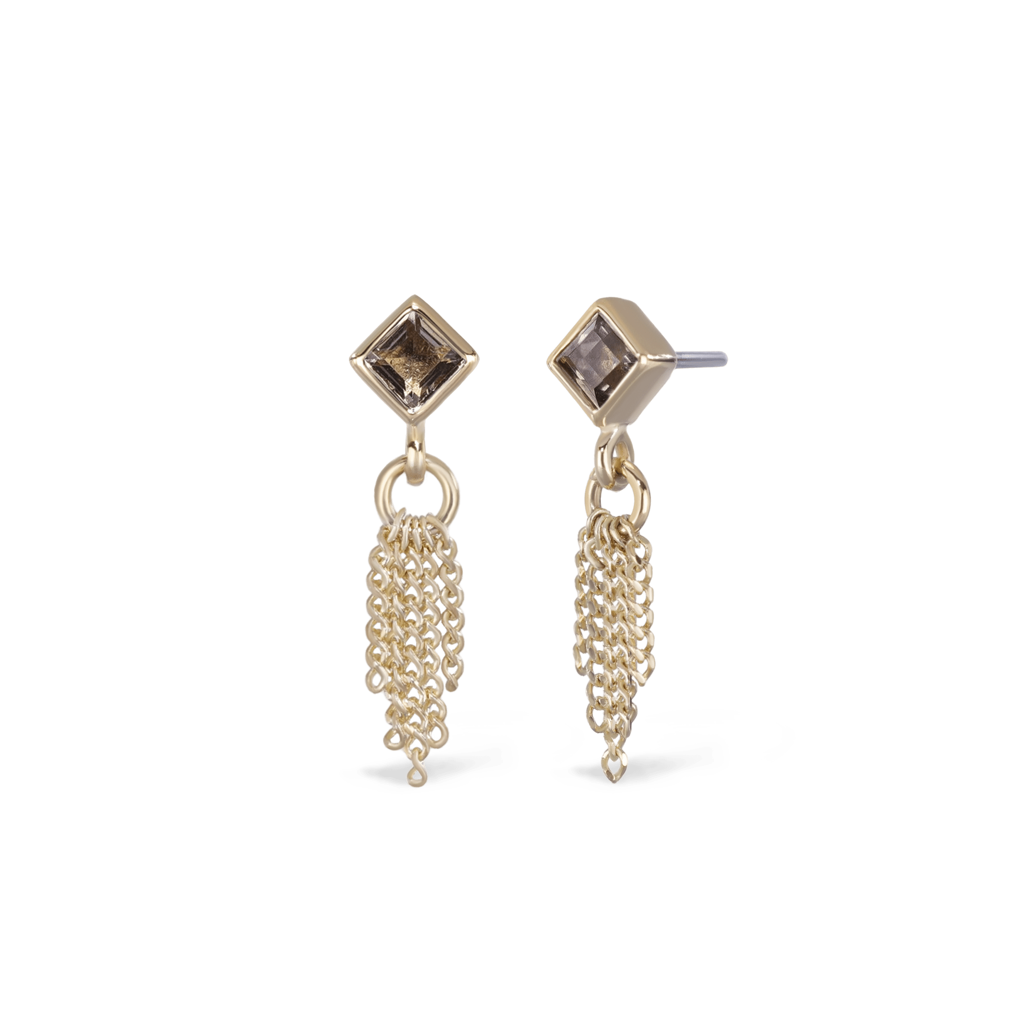 BEATTI Threadless Ends Gold / Smoky Quartz Miel • Natural Gemstone 5 Curb Chain Tassel BTEG033A-L-SQL-TBL Miel • Natural Gemstone 5 Curb Chain Tassel