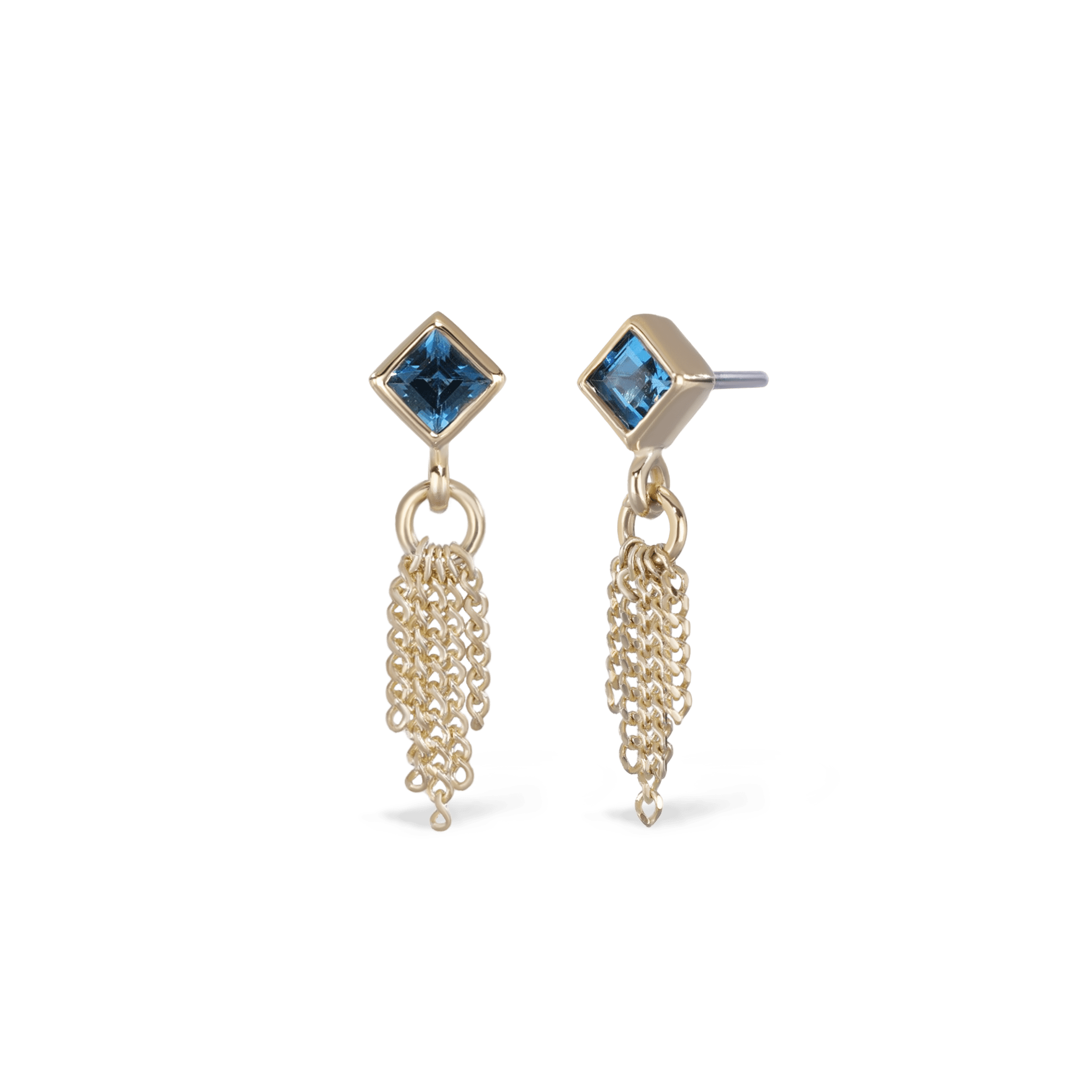 BEATTI Threadless Ends Gold / London Blue Topaz Miel • Natural Gemstone 5 Curb Chain Tassel BTEG033A-L-SQL-TBL Miel • Natural Gemstone 5 Curb Chain Tassel