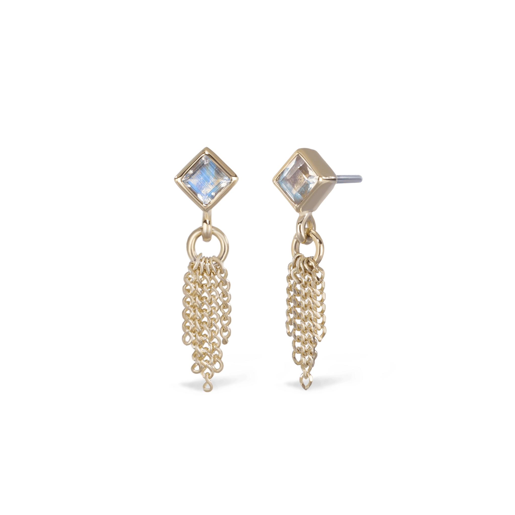 BEATTI Threadless Ends Gold / Rainbow Moonstone Miel • Rainbow Moonstone 5 C-Chain Tassel BTEG033A-MR Miel • Rainbow Moonstone 5 C-Chain Tassel