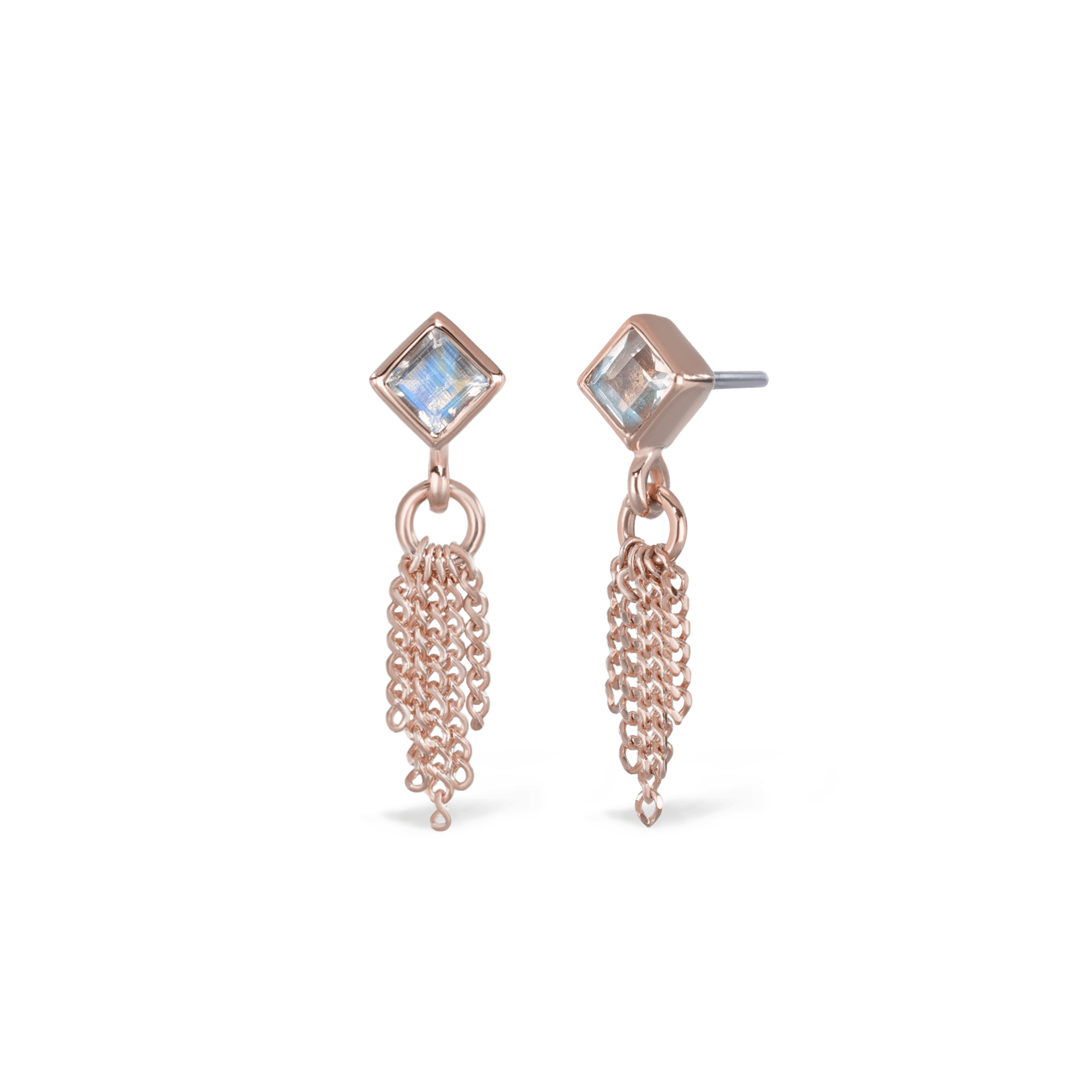 BEATTI Threadless Ends Rose Gold / Rainbow Moonstone Miel • Rainbow Moonstone 5 C-Chain Tassel BTEG033A-MR Miel • Rainbow Moonstone 5 C-Chain Tassel