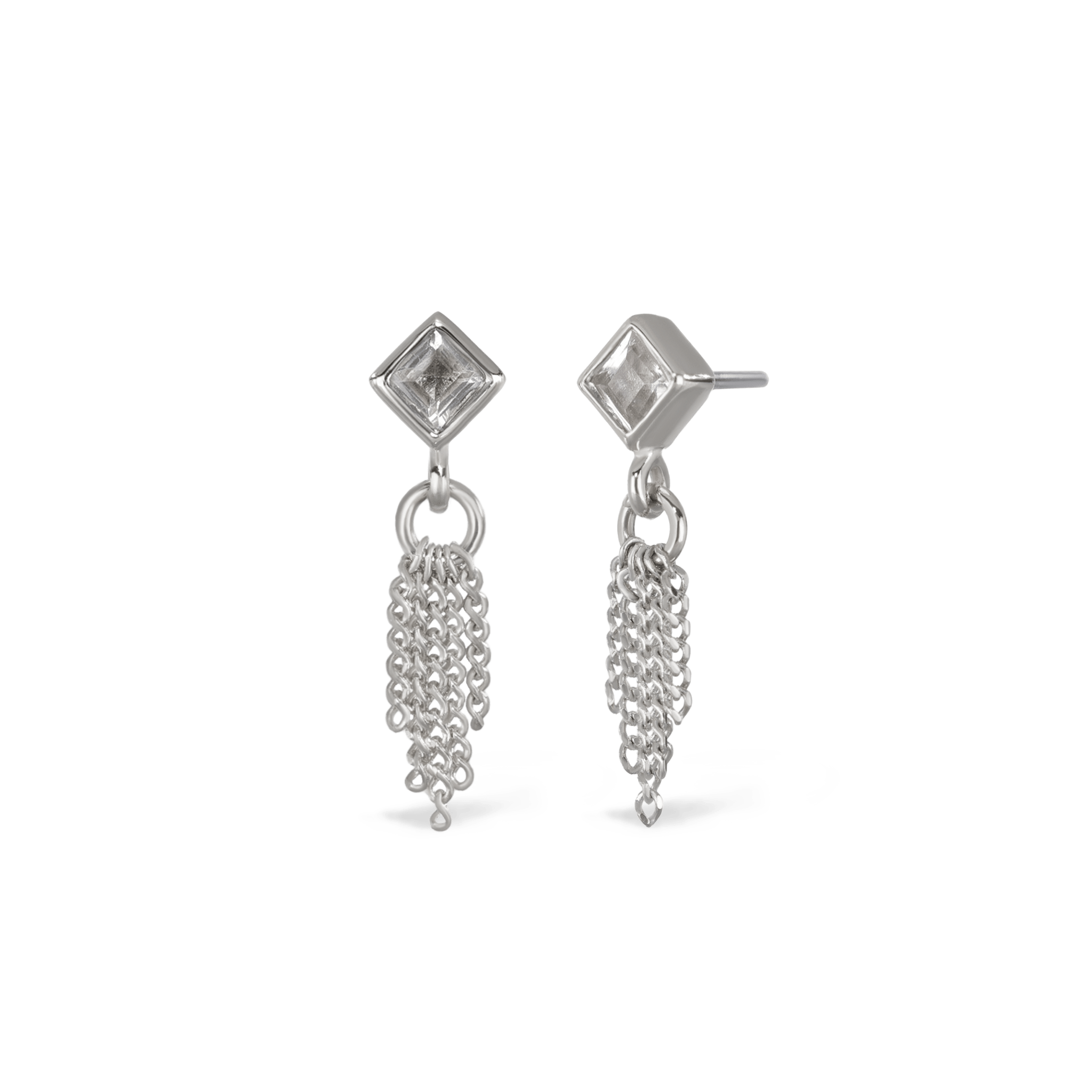 BEATTI Threadless Ends White Gold / White Topaz Miel • White Topaz 5 Curb Chain Tassel BTEG033A-TW Miel • White Topaz 5 Curb Chain Tassel