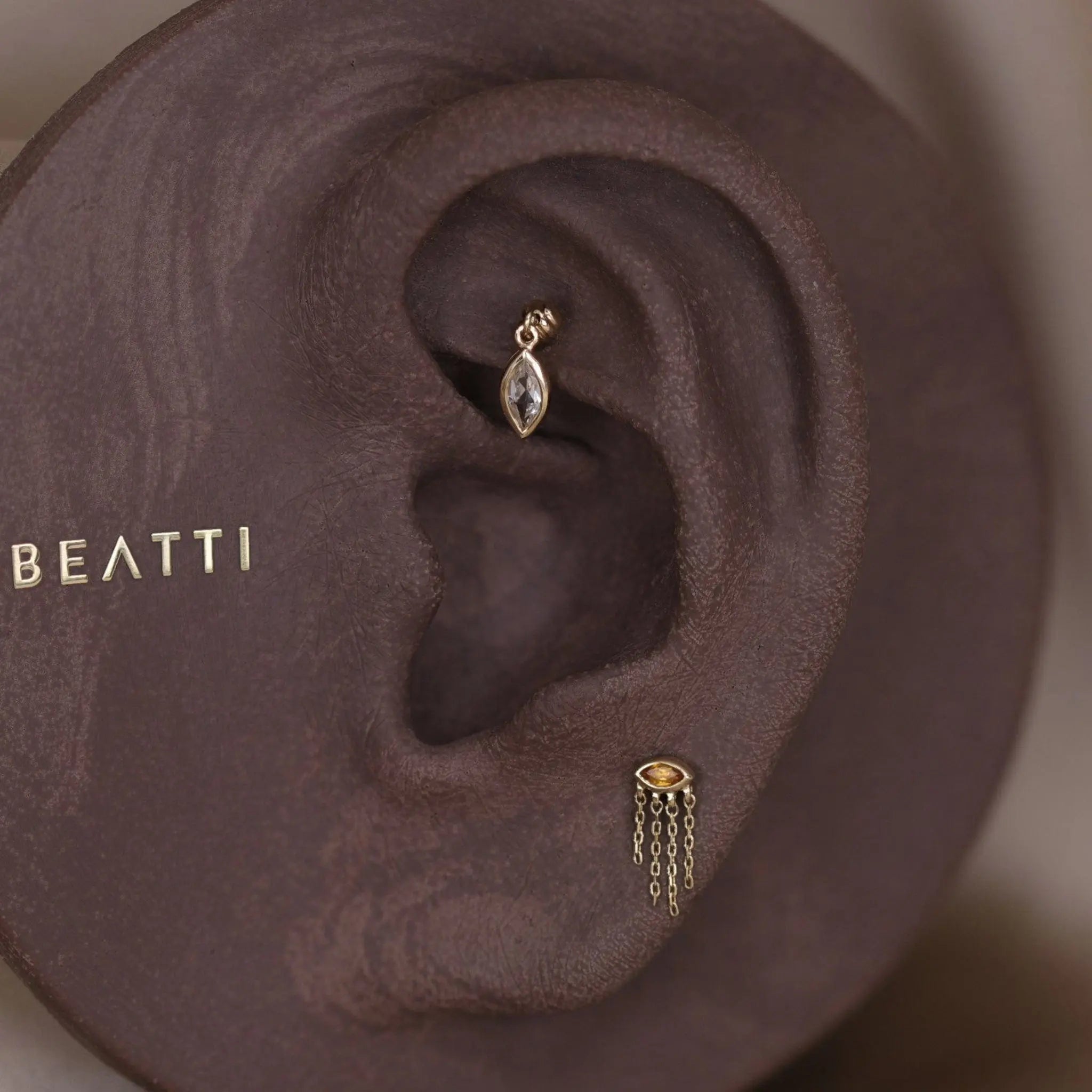 BEATTI Threadless Ends Misty Dew • 14K Solid Gold Natural Gemstone Threadless Stud Misty Dew • 14K Solid Gold Natural Gemstone Threadless Stud