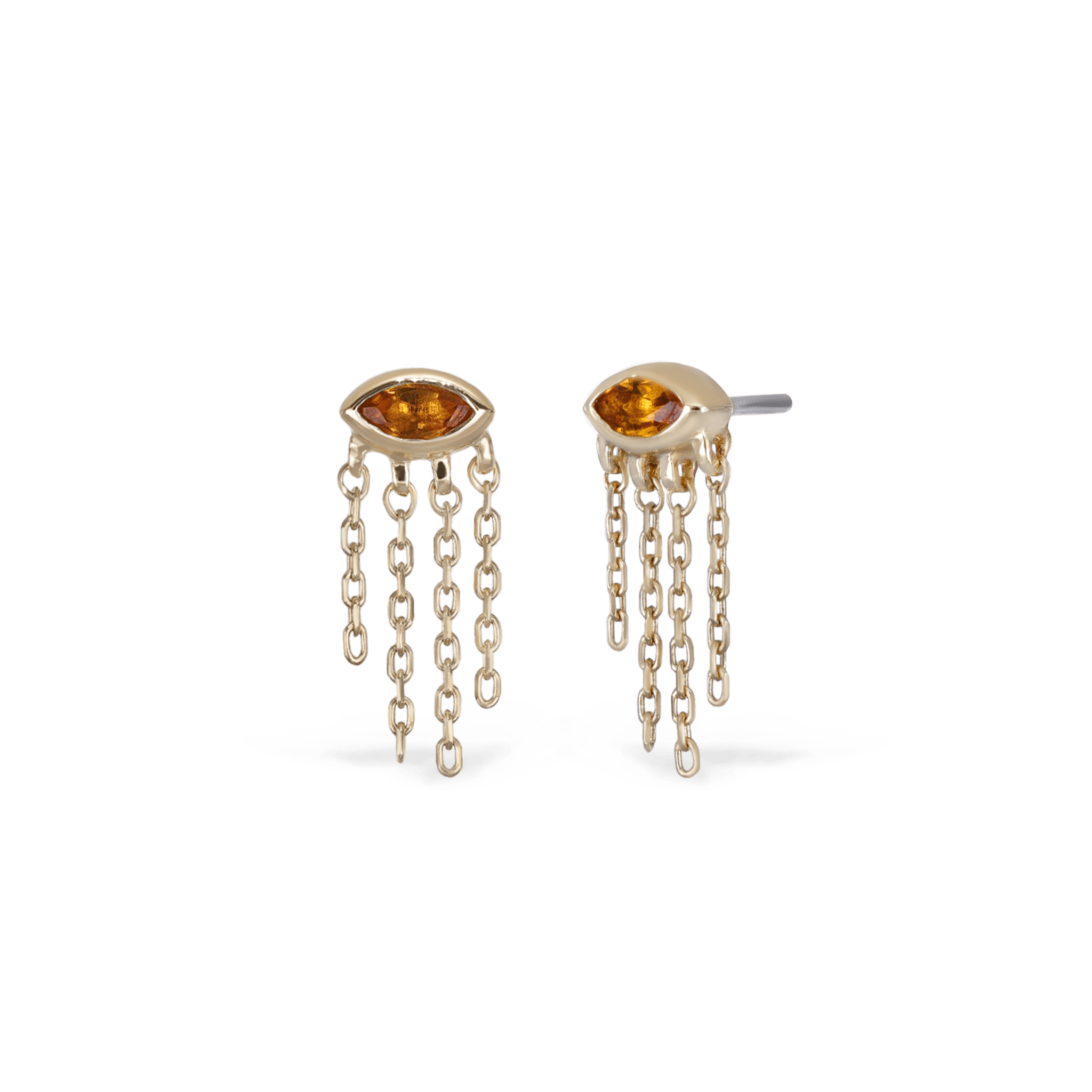 BEATTI Threadless Ends Gold / Citrine Misty Dew • 14K Solid Gold Natural Gemstone Threadless Stud BTEG046-QS-CT-G Misty Dew • 14K Solid Gold Natural Gemstone Threadless Stud