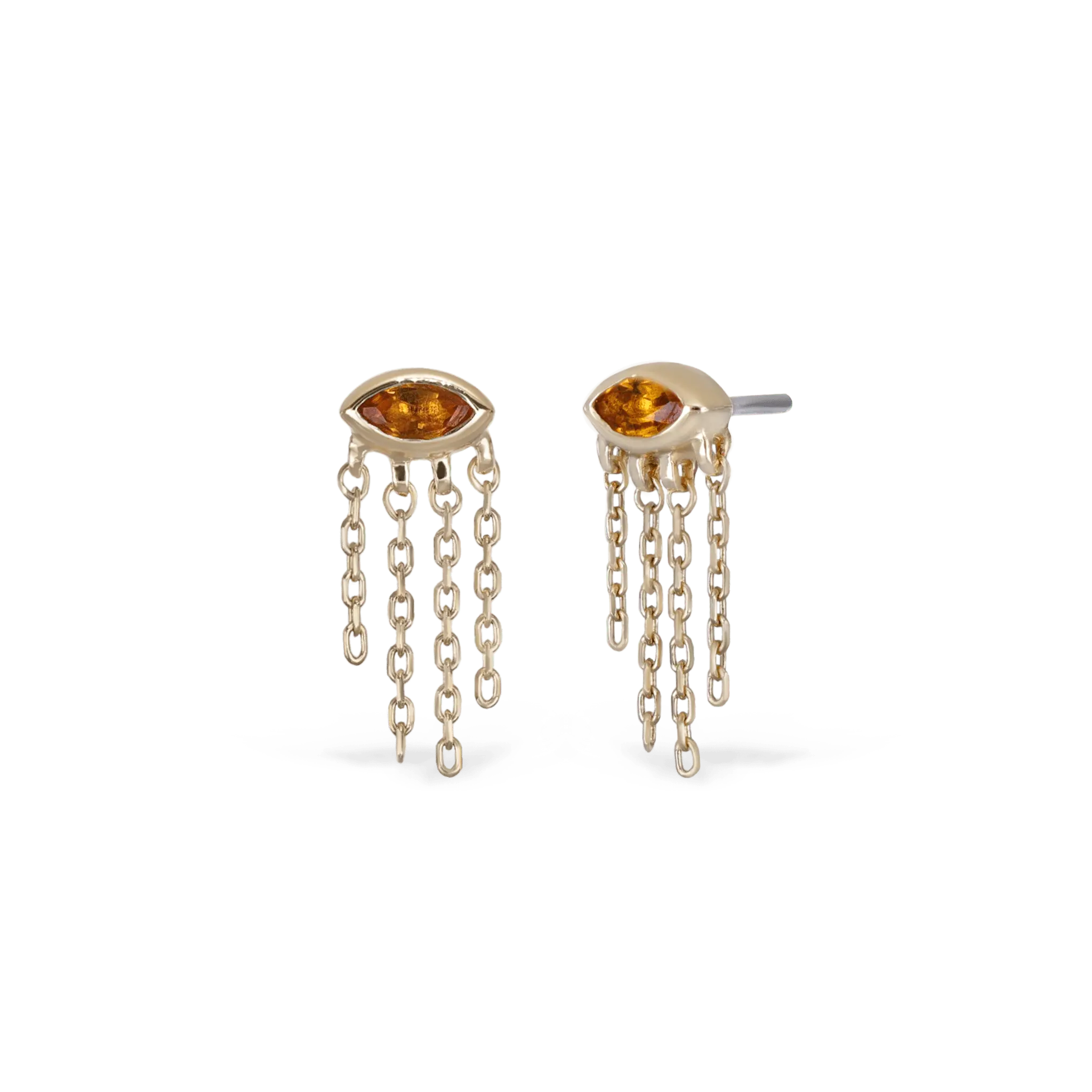 BEATTI Threadless Ends Gold / Citrine Misty Dew • 14K Solid Gold Natural Gemstone Threadless Stud BTEG046-QS-CT-G Misty Dew • 14K Solid Gold Natural Gemstone Threadless Stud