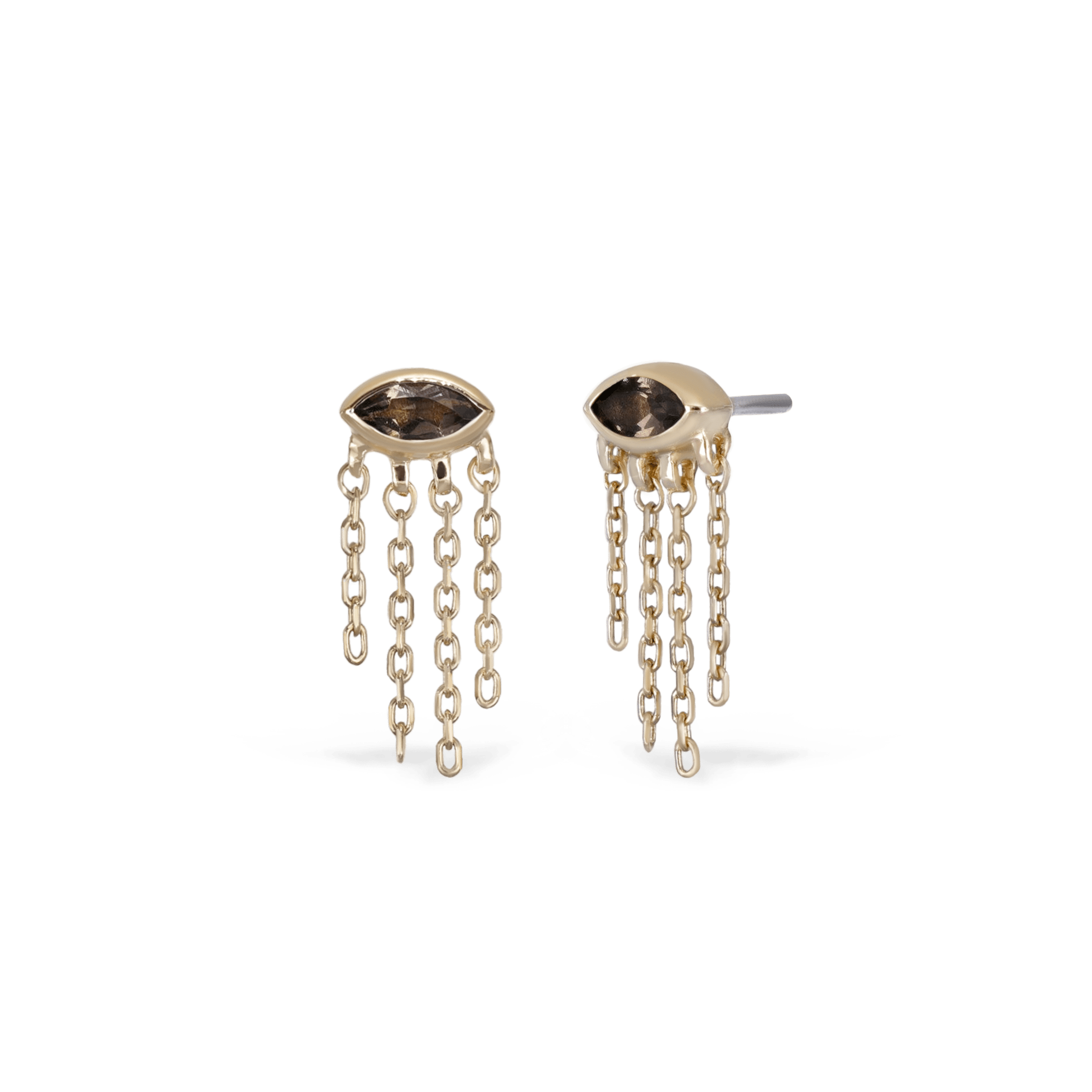 BEATTI Threadless Ends Gold / Smoky Quartz Misty Dew • 14K Solid Gold Natural Gemstone Threadless Stud BTEG046-QS-CT-G Misty Dew • 14K Solid Gold Natural Gemstone Threadless Stud