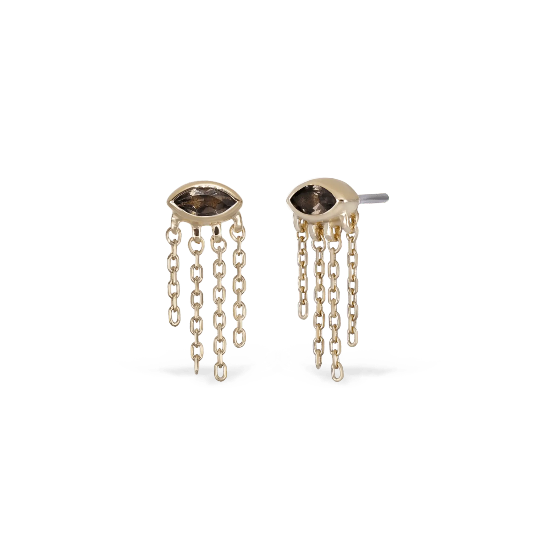 BEATTI Threadless Ends Gold / Smoky Quartz Misty Dew • 14K Solid Gold Natural Gemstone Threadless Stud BTEG046-QS-CT-G Misty Dew • 14K Solid Gold Natural Gemstone Threadless Stud