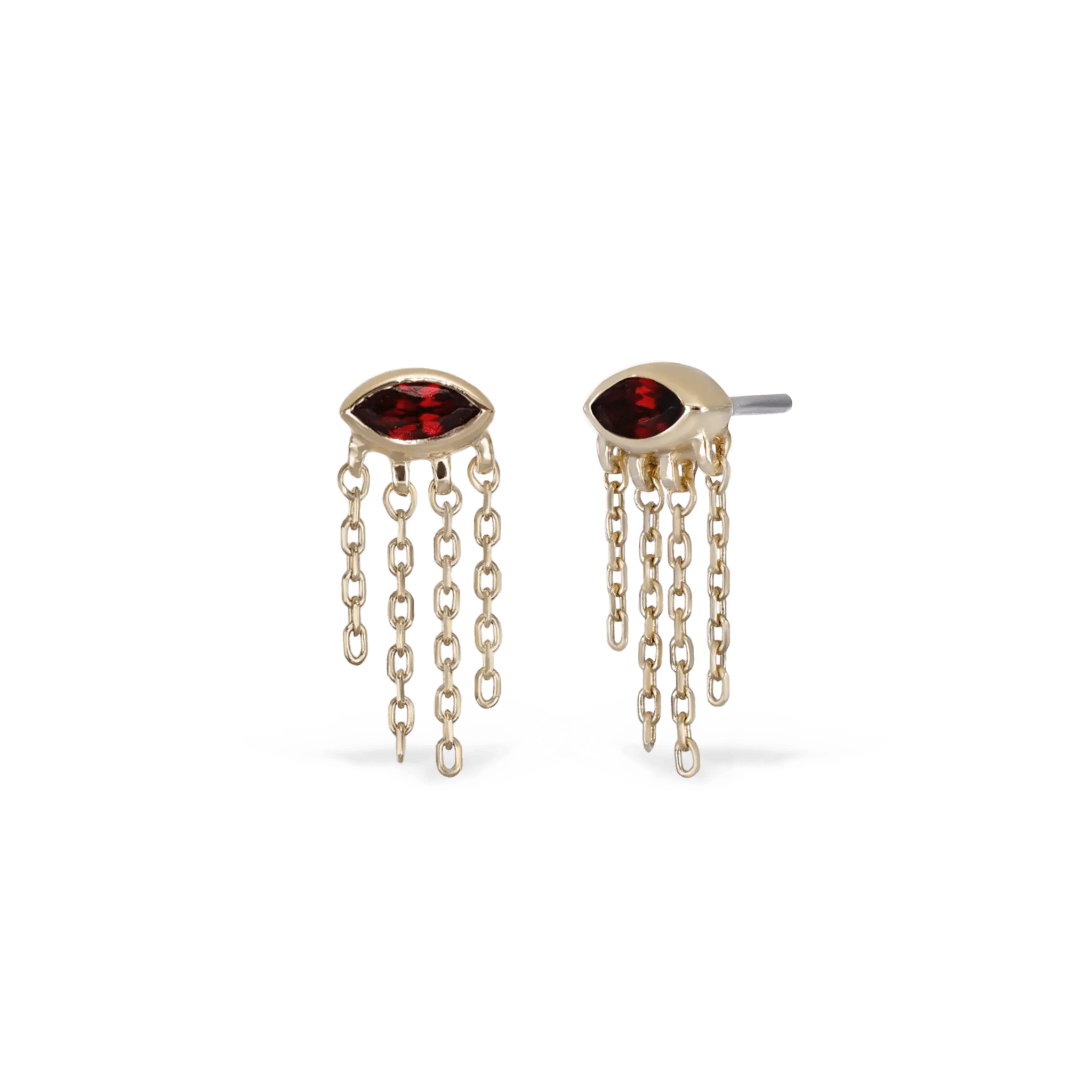 BEATTI Threadless Ends Gold / Garnet Misty Dew • 14K Solid Gold Natural Gemstone Threadless Stud BTEG046-QS-CT-G Misty Dew • 14K Solid Gold Natural Gemstone Threadless Stud