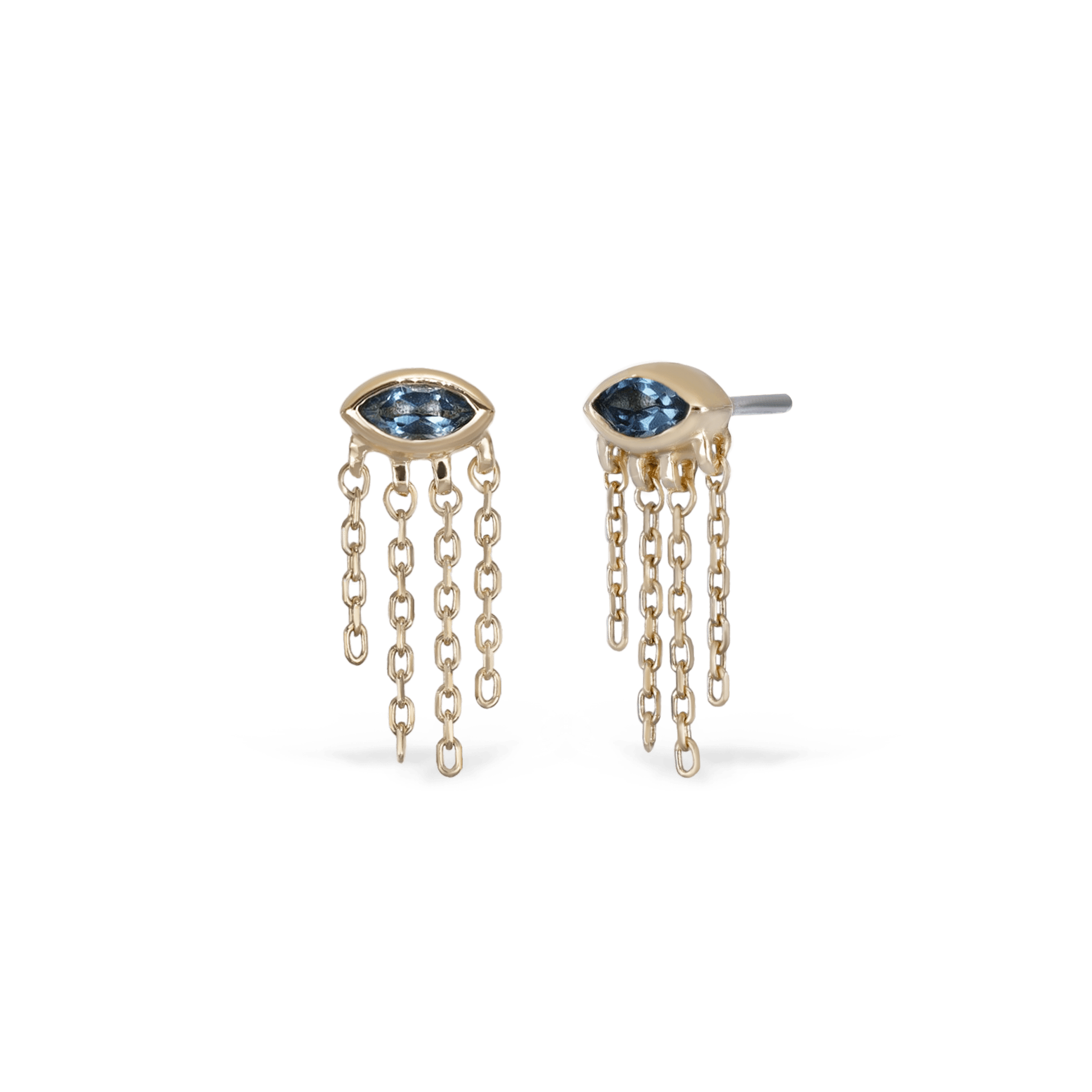 BEATTI Threadless Ends Gold / London Blue Topaz Misty Dew • 14K Solid Gold Natural Gemstone Threadless Stud BTEG046-TBL Misty Dew • 14K Solid Gold Natural Gemstone Threadless Stud