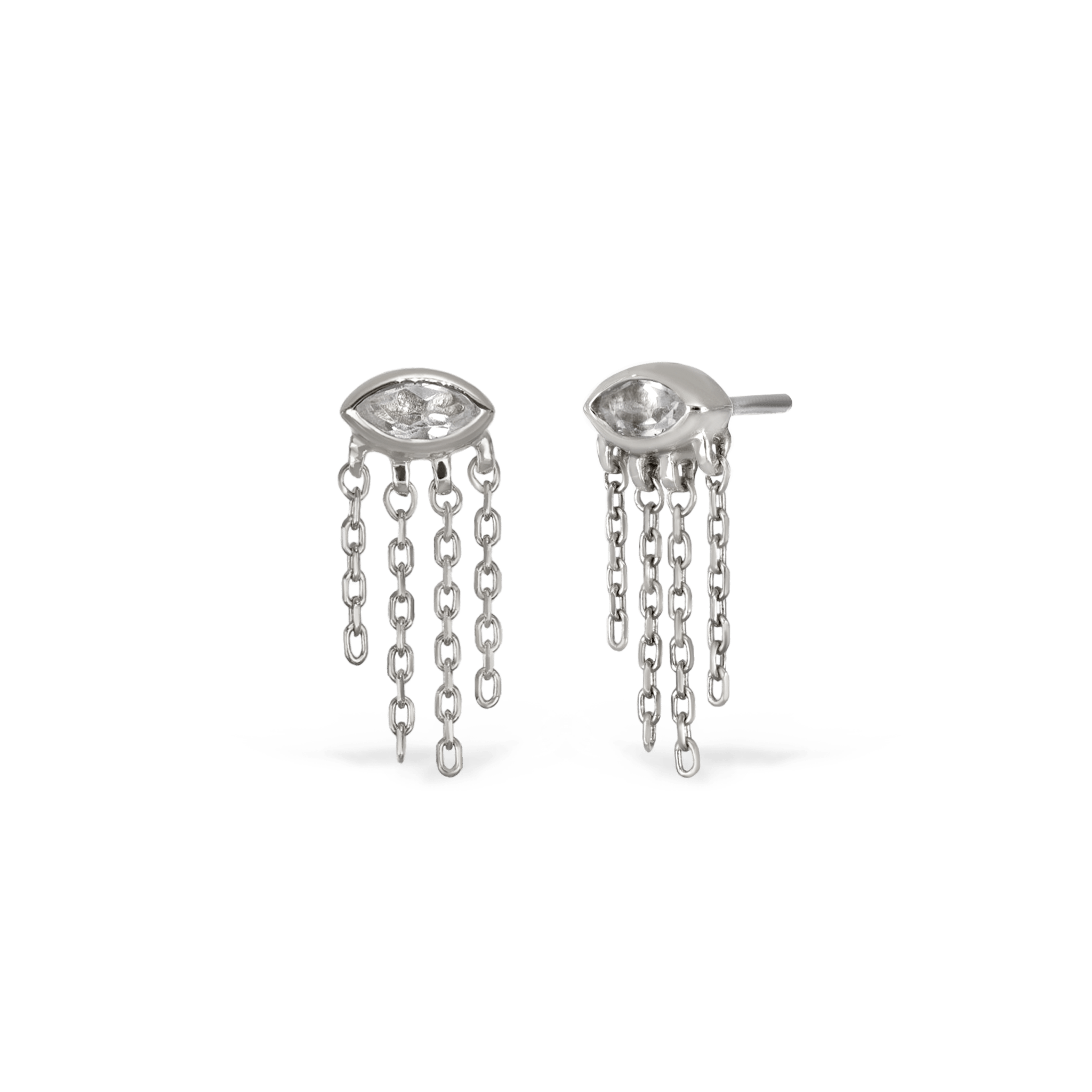 BEATTI Threadless Ends White Gold / White Topaz Misty Dew • 14K Solid Gold Natural Gemstone Threadless Stud BTEG046-TW Misty Dew • 14K Solid Gold Natural Gemstone Threadless Stud