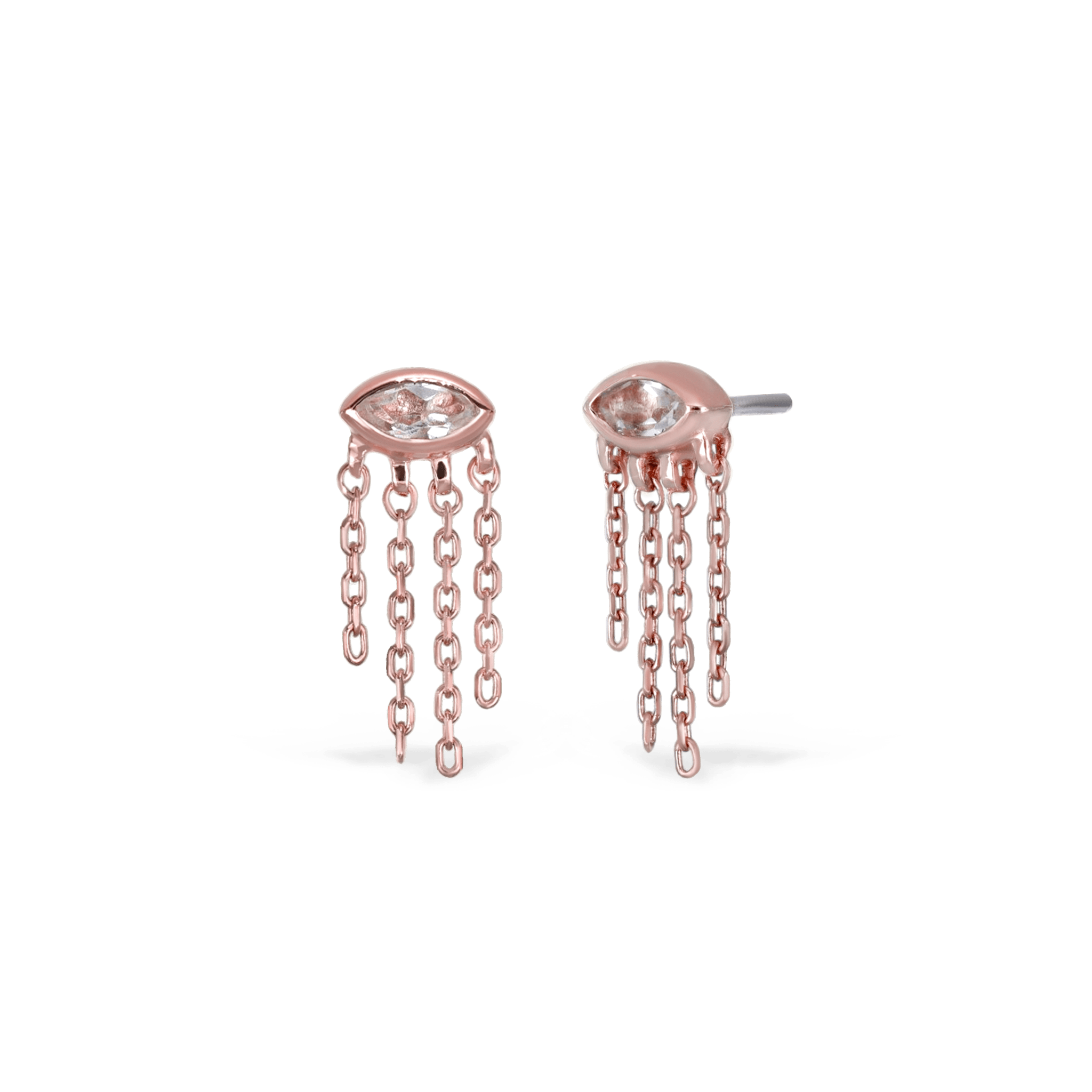 BEATTI Threadless Ends Rose Gold / White Topaz Misty Dew • 14K Solid Gold Natural Gemstone Threadless Stud BTEG046-TW Misty Dew • 14K Solid Gold Natural Gemstone Threadless Stud