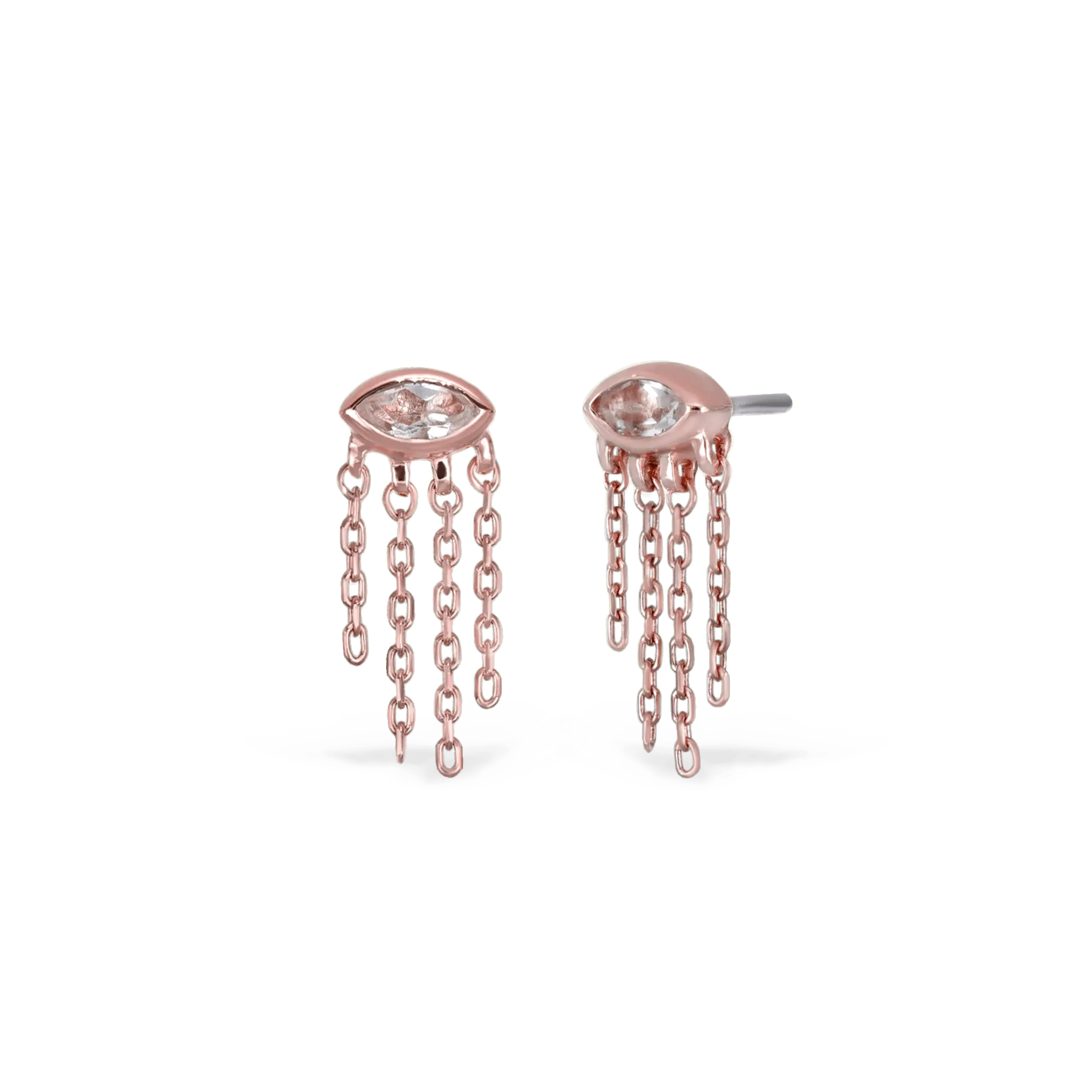 BEATTI Threadless Ends Rose Gold / White Topaz Misty Dew • 14K Solid Gold Natural Gemstone Threadless Stud BTEG046 Misty Dew • 14K Solid Gold Natural Gemstone Threadless Stud