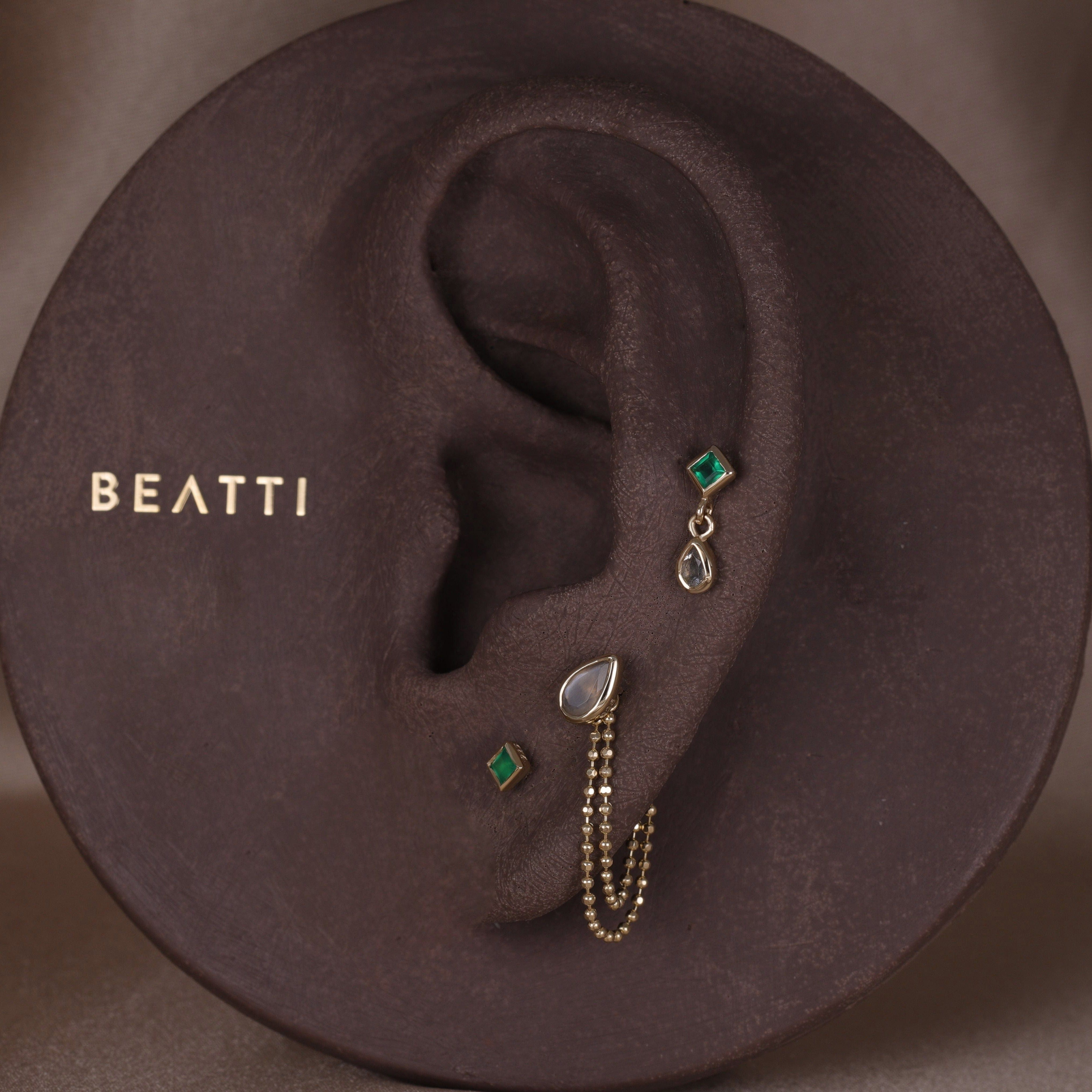BEATTI Threadless Ends Gold / Green Onyx + Labradorite Rena • Green Onyx & Labradorite Threadless Ends BTPR036-OG-L Rena • Green Onyx & Labradorite Threadless Ends