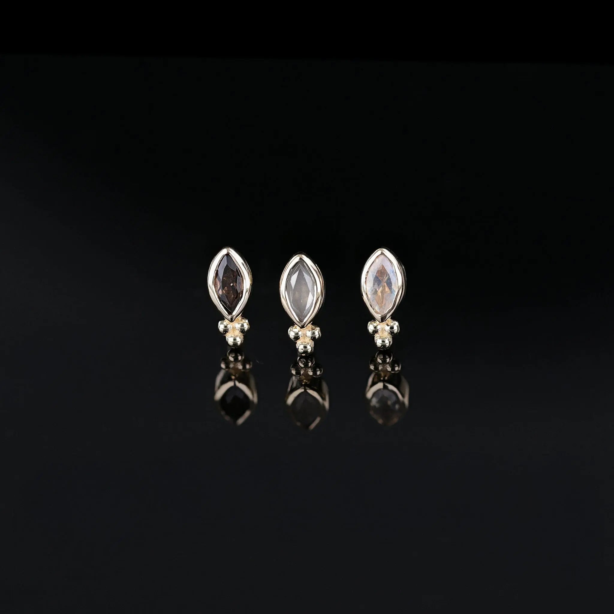 BEATTI Threadless Ends Rue • 14K Gold Tiny Marquise Cluster Natural Gemstone Flat Back Stud Rue • 14K Gold Tiny Marquise Cluster Natural Gemstone Flat Back Stud