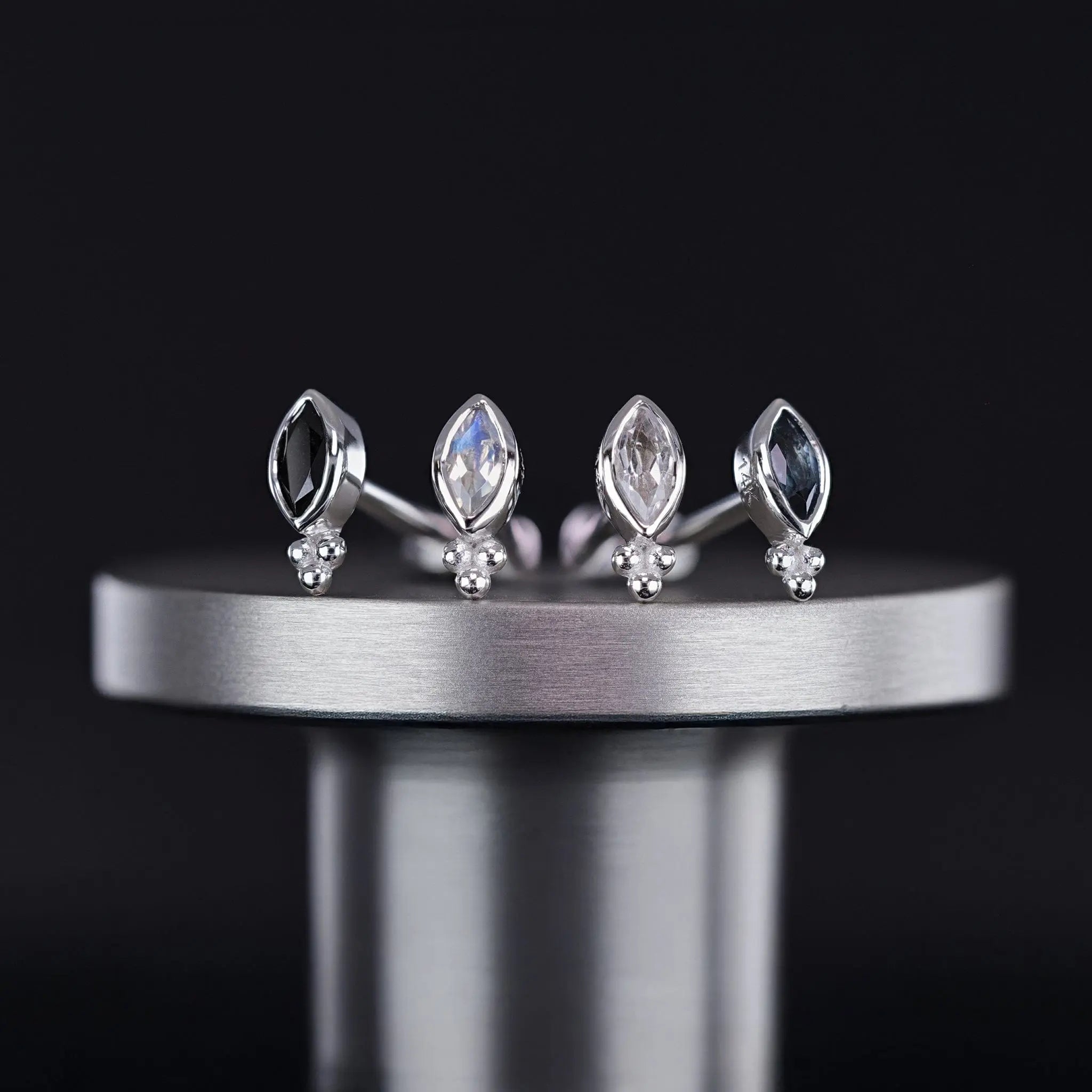 BEATTI Threadless Ends Rue • 14K Gold Tiny Marquise Cluster Natural Gemstone Flat Back Stud Rue • 14K Gold Tiny Marquise Cluster Natural Gemstone Flat Back Stud