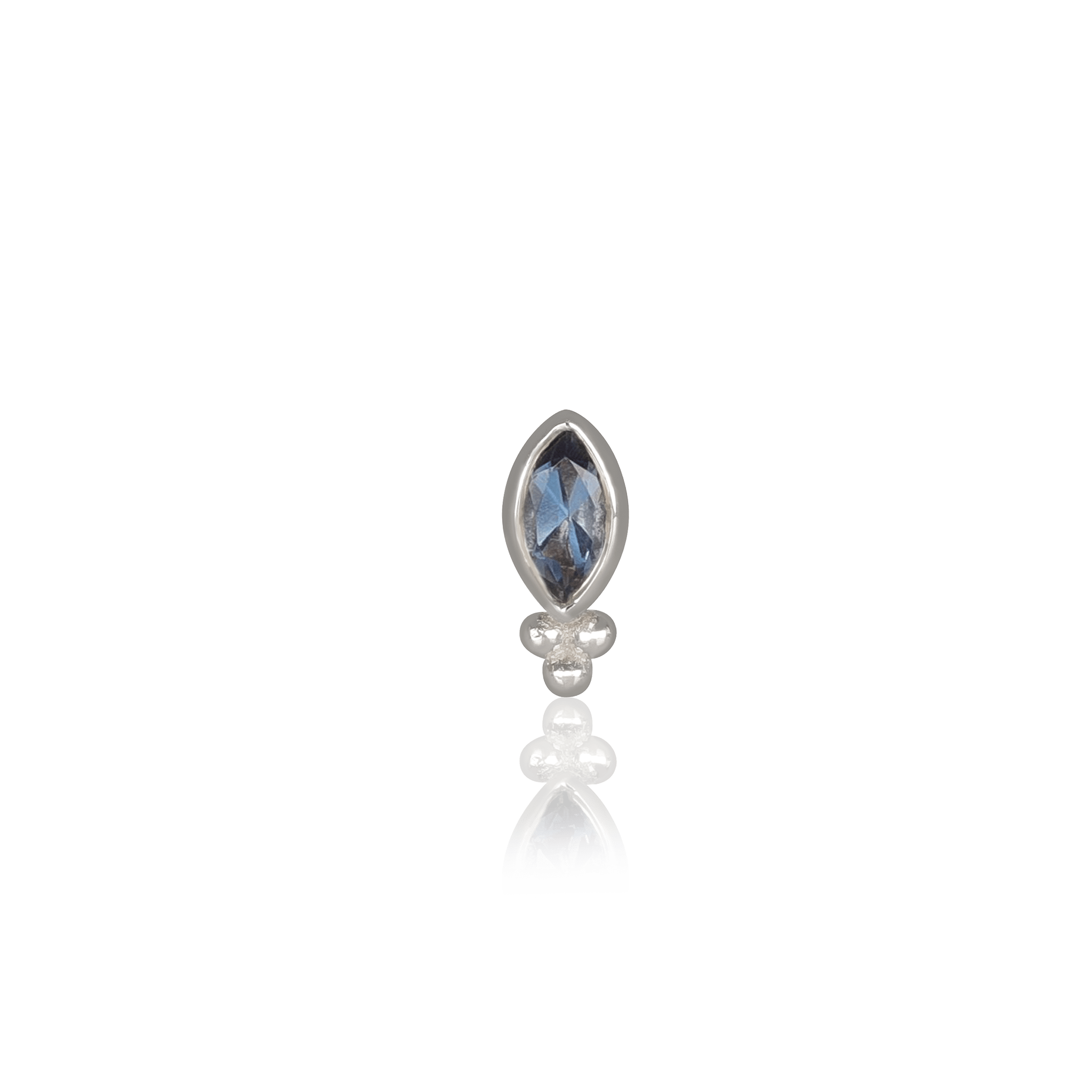 BEATTI Threadless Ends White Gold / London Blue Topaz Rue • 14K White Gold Tiny Marquise Cluster Gemstone Flat Back Stud BTEG025 WG Rue • 14K White Gold Tiny Marquise Cluster Gemstone Flat Back Stud