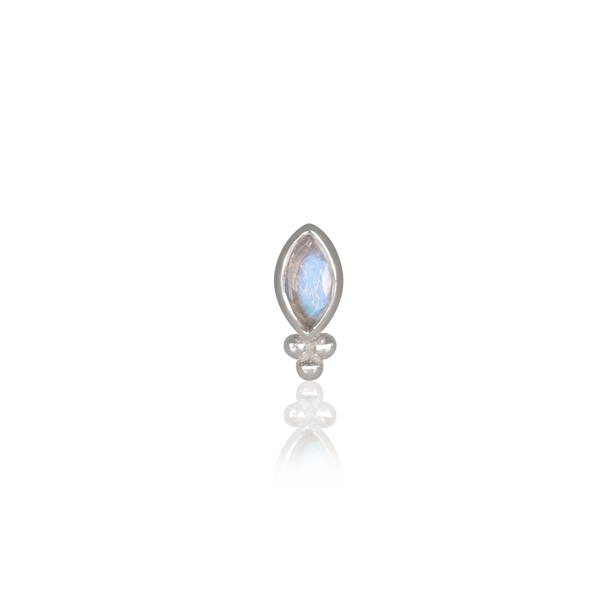 BEATTI Threadless Ends White Gold / Rainbow Moonstone Rue • 14K White Gold Tiny Marquise Cluster Gemstone Flat Back Stud BTEG025 WG Rue • 14K White Gold Tiny Marquise Cluster Gemstone Flat Back Stud