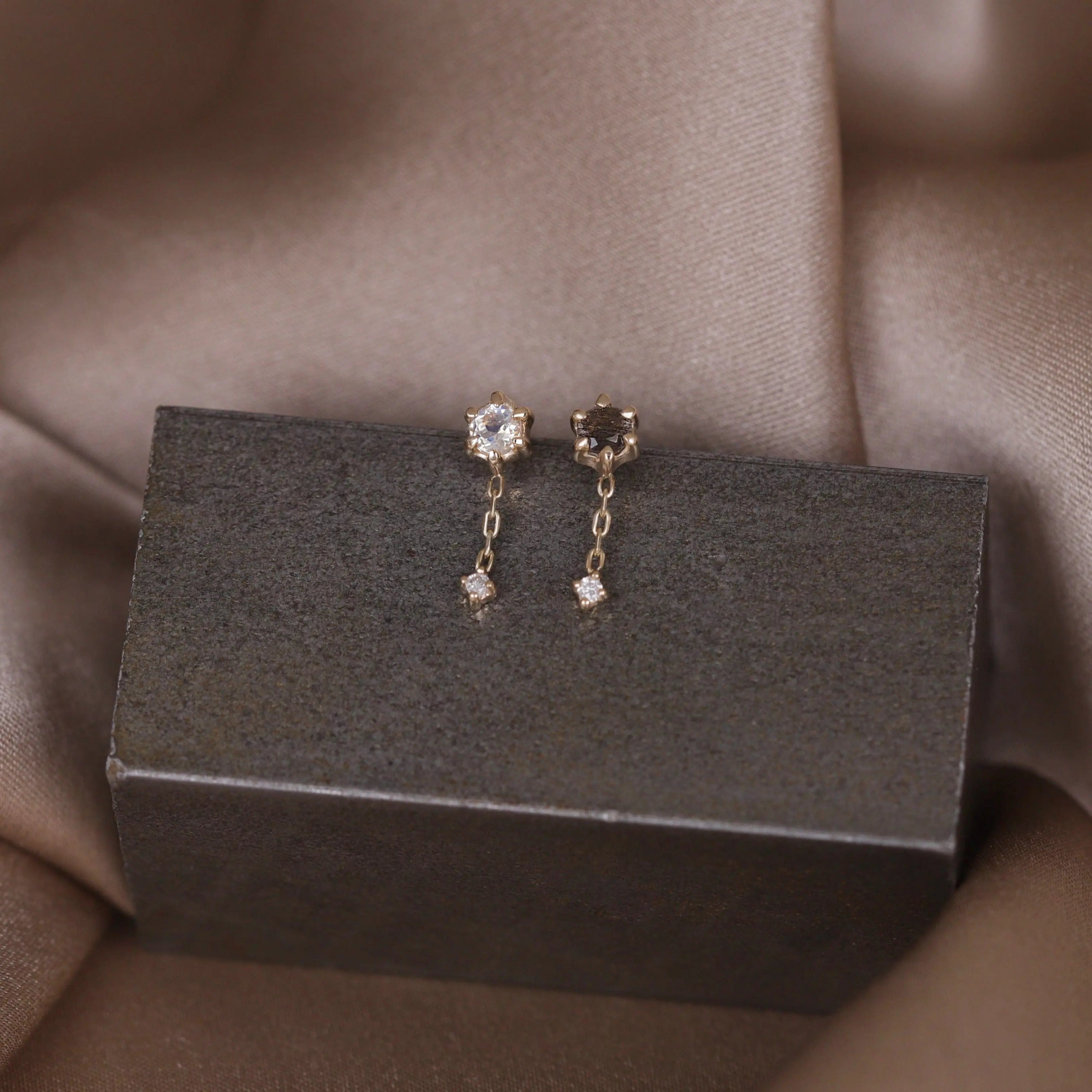 BEATTI Threadless Ends Starfall • Moonstone Black Labradorite Diamond Threadless Push Pin stud Starfall • Moonstone Black Labradorite Diamond Threadless Push Pin stud