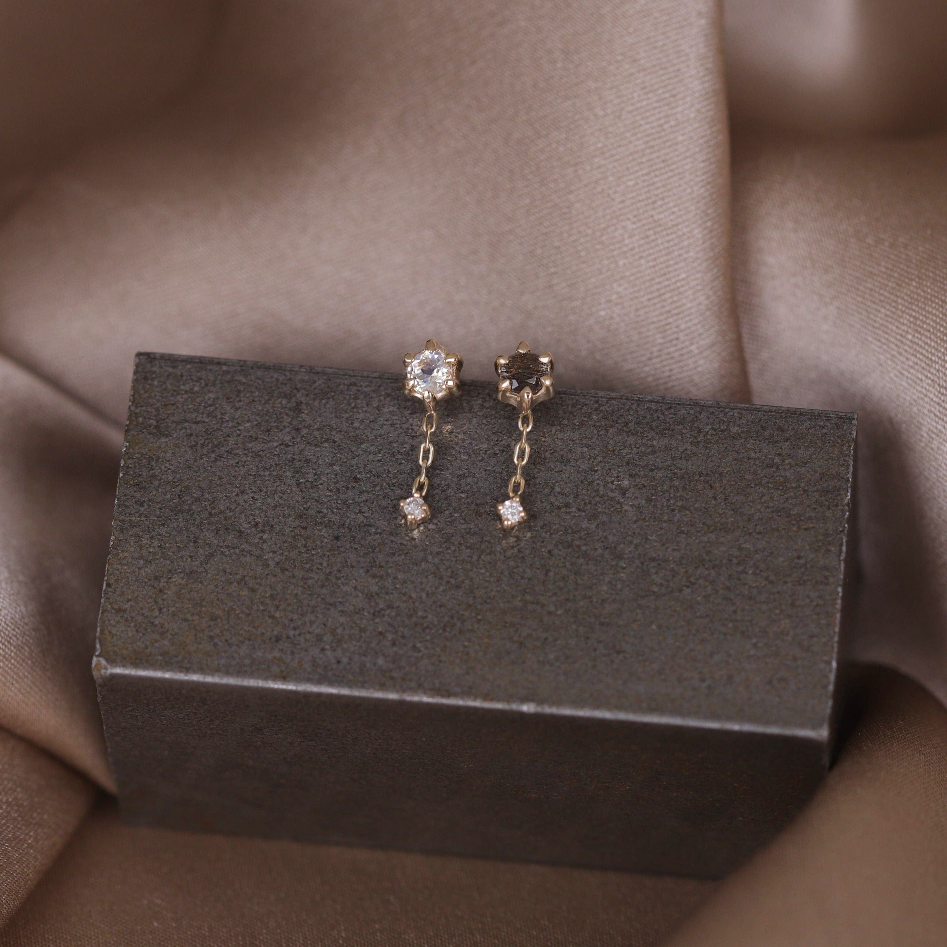 BEATTI Threadless Ends Starfall • Moonstone Black Labradorite Diamond Threadless Push Pin stud Starfall • Moonstone Black Labradorite Diamond Threadless Push Pin stud