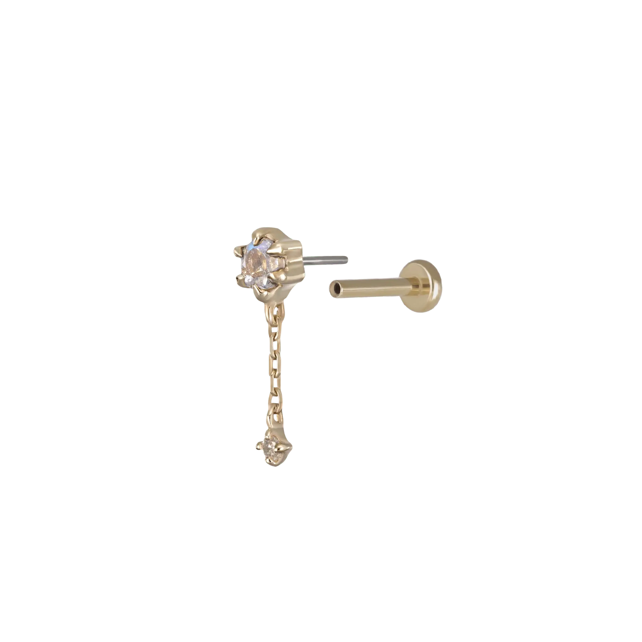 BEATTI Threadless Ends Starfall • Moonstone Black Labradorite Diamond Threadless Push Pin stud Starfall • Moonstone Black Labradorite Diamond Threadless Push Pin stud