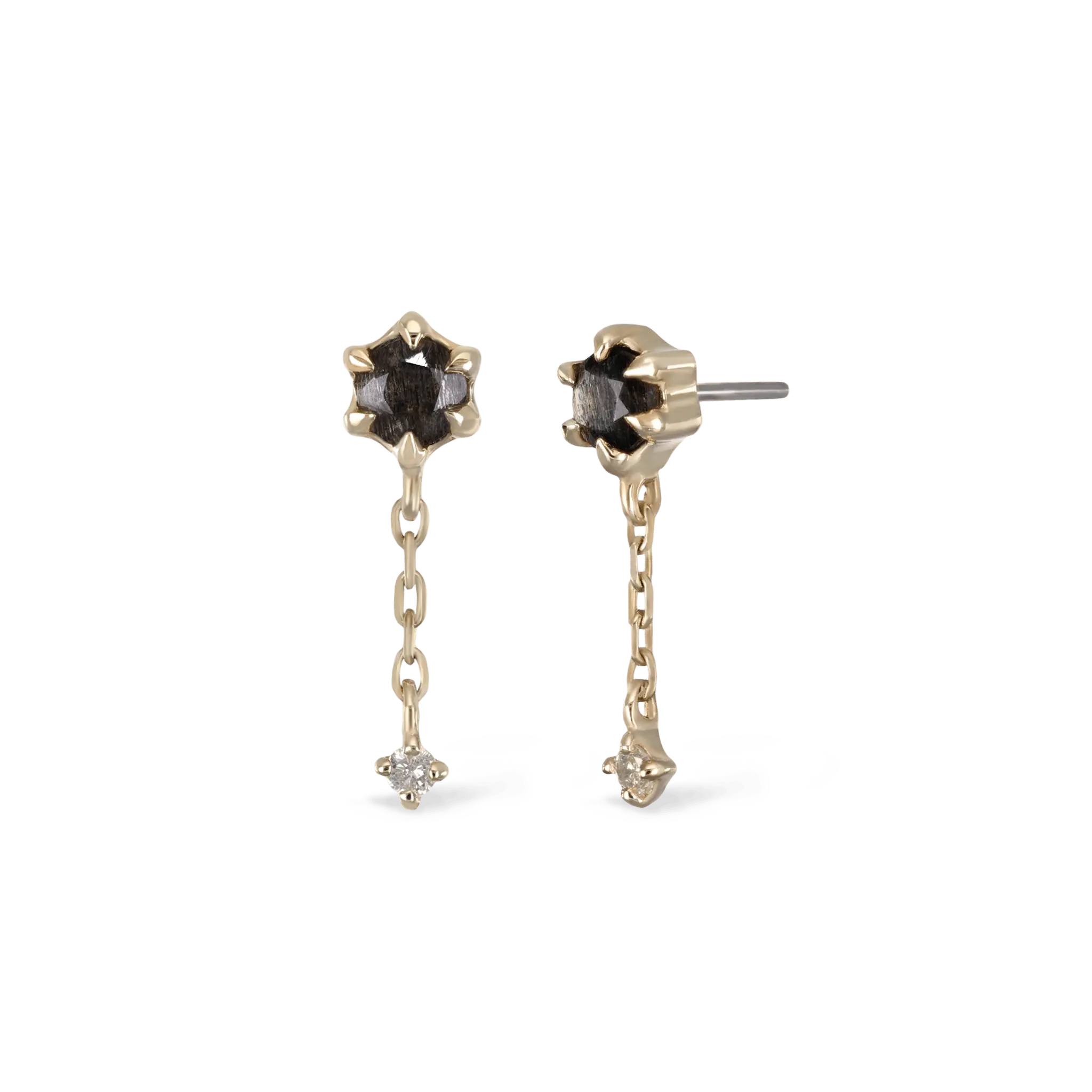BEATTI Threadless Ends Gold / Black Labradorite + Diamond Starfall • Moonstone Black Labradorite Diamond Threadless Push Pin stud BTPRG045 Starfall • Moonstone Black Labradorite Diamond Threadless Push Pin stud
