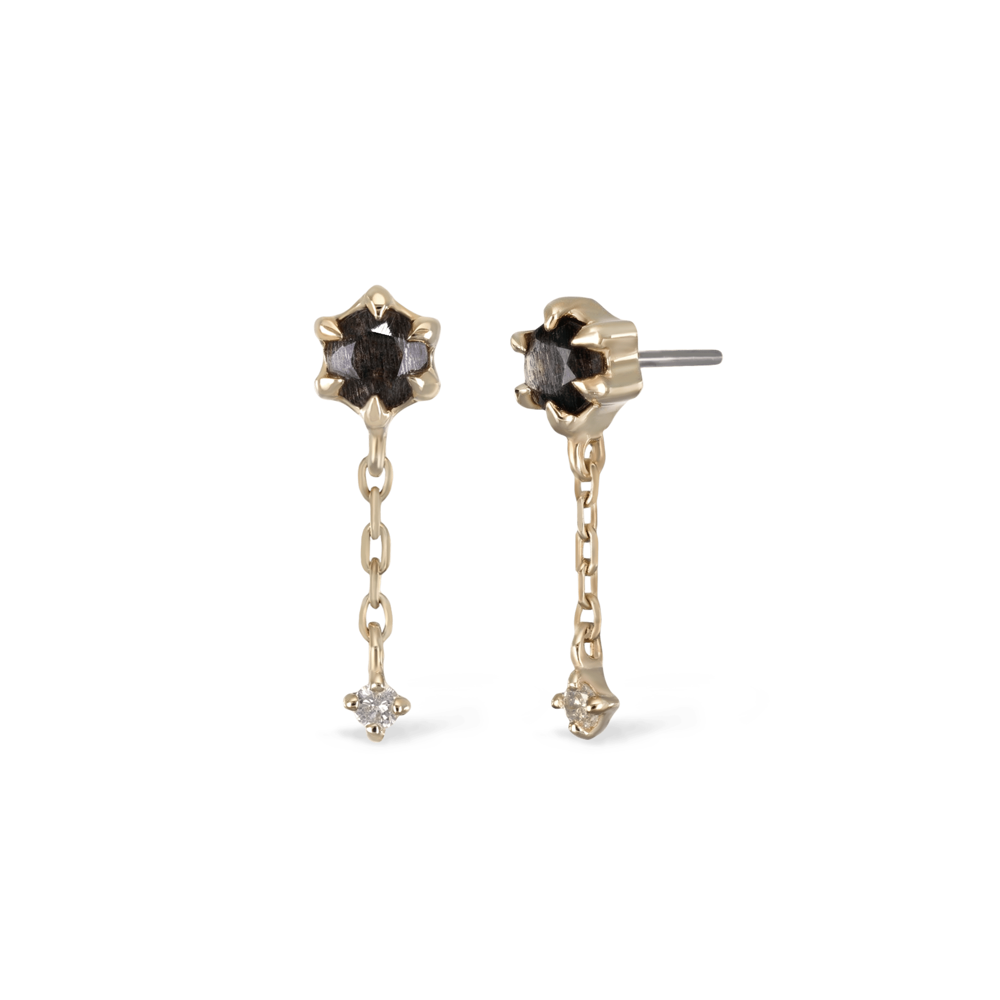 BEATTI Threadless Ends Gold / Black Labradorite + Diamond Starfall • Moonstone Black Labradorite Diamond Threadless Push Pin stud BTPRG045 Starfall • Moonstone Black Labradorite Diamond Threadless Push Pin stud