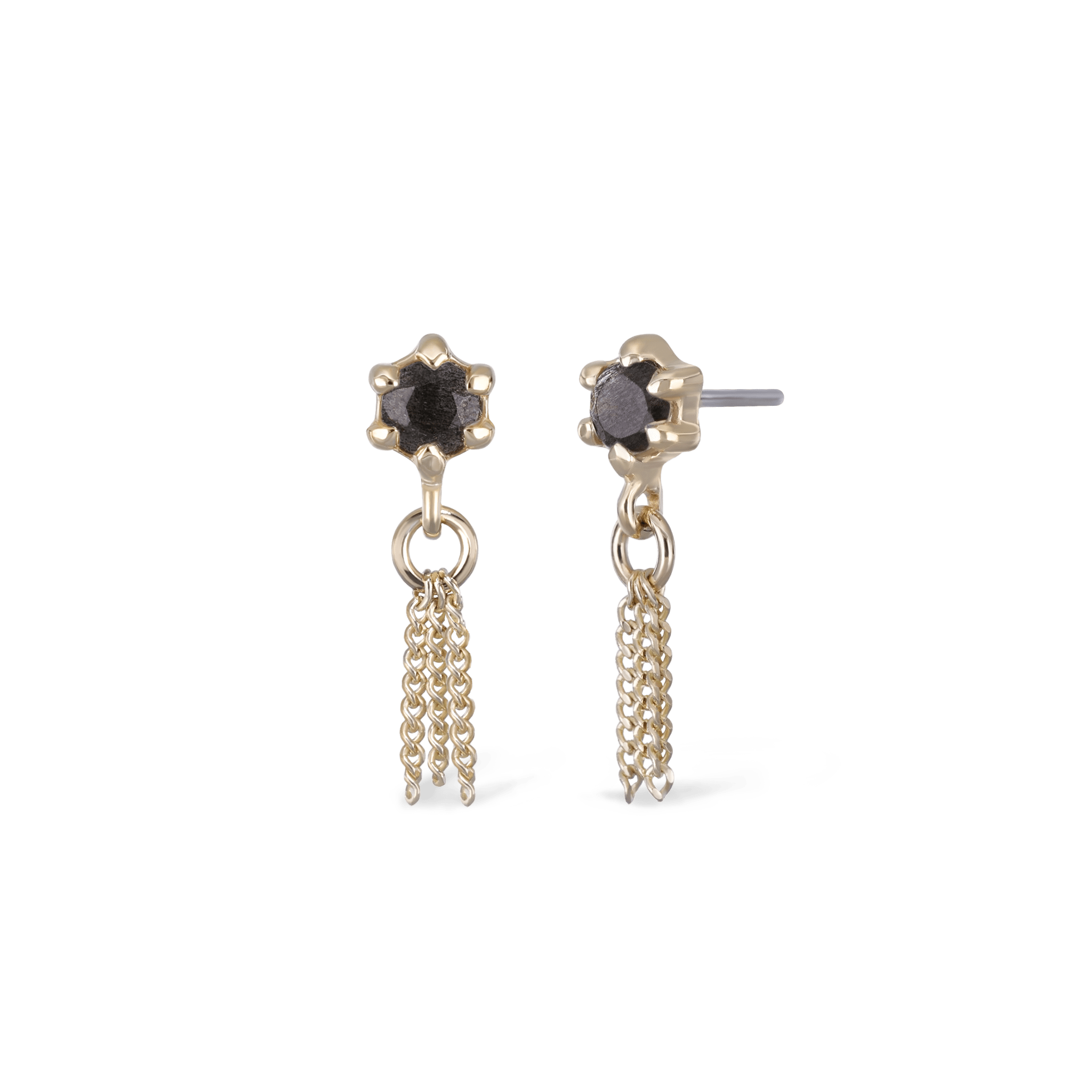 BEATTI Threadless Ends Gold / Black Labradorite Starlet • Black Labradorite Chain Tassel BTEG036 Starlet • Black Labradorite Chain Tassel