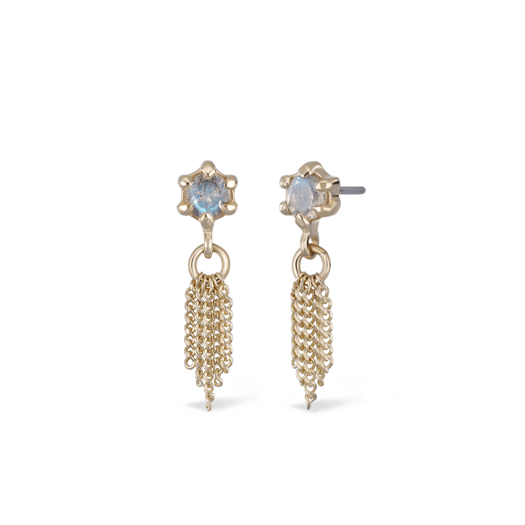 BEATTI Threadless Ends Gold / Labradorite Starlet II • Moonstone with Chain Tassel BTEG036A Starlet II • Moonstone with Chain Tassel