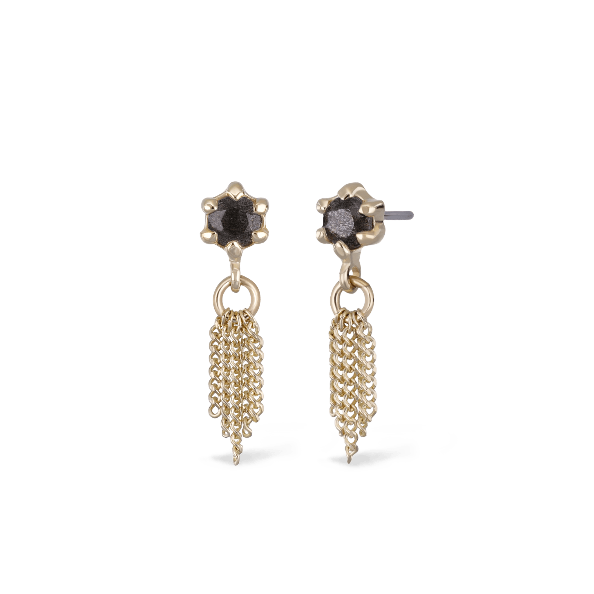 BEATTI Threadless Ends Gold / Black Labradorite Starlet II • Moonstone with Chain Tassel BTEG036A Starlet II • Moonstone with Chain Tassel