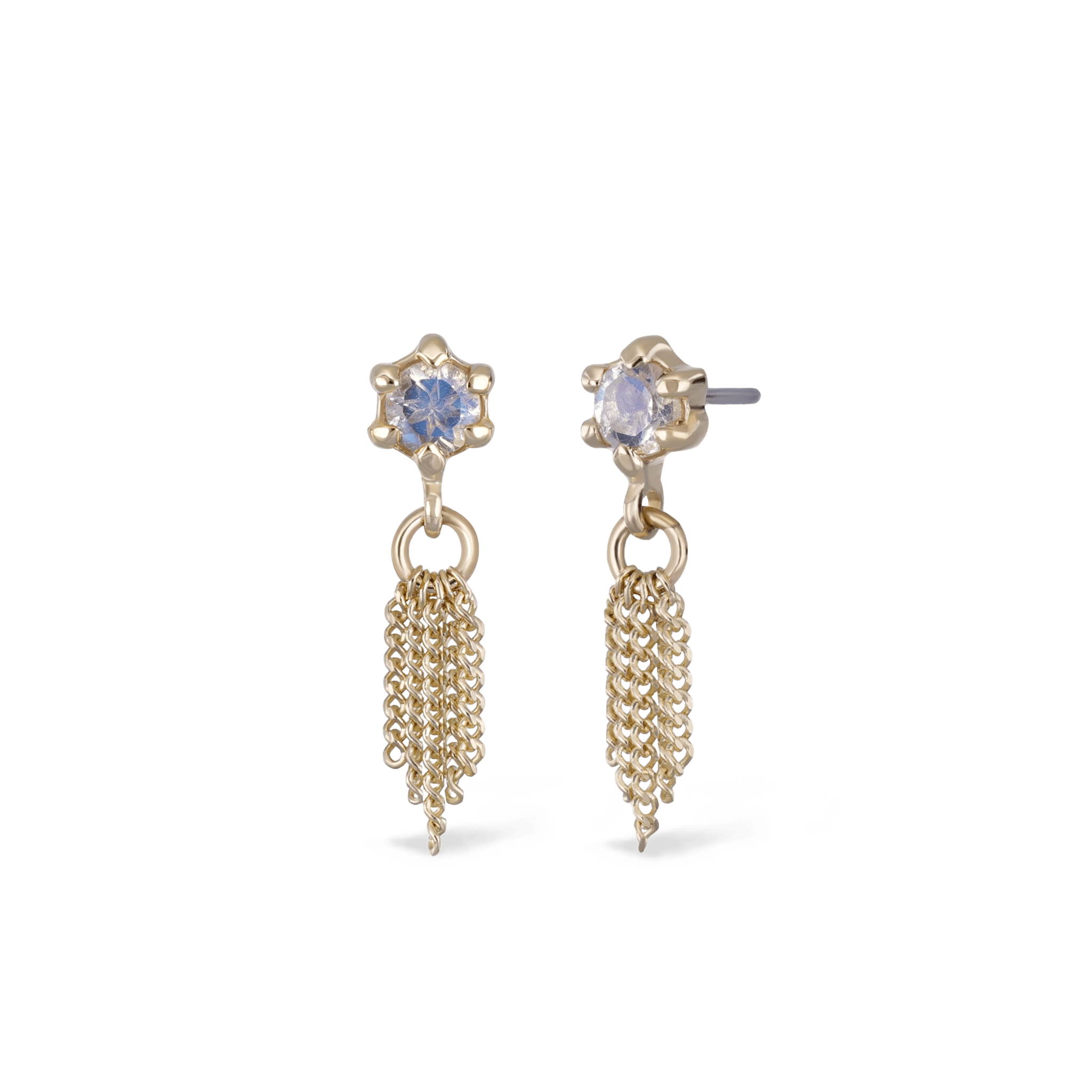 BEATTI Threadless Ends Gold / Rainbow Moonstone Starlet II • Moonstone with Chain Tassel BTEG036A Starlet II • Moonstone with Chain Tassel