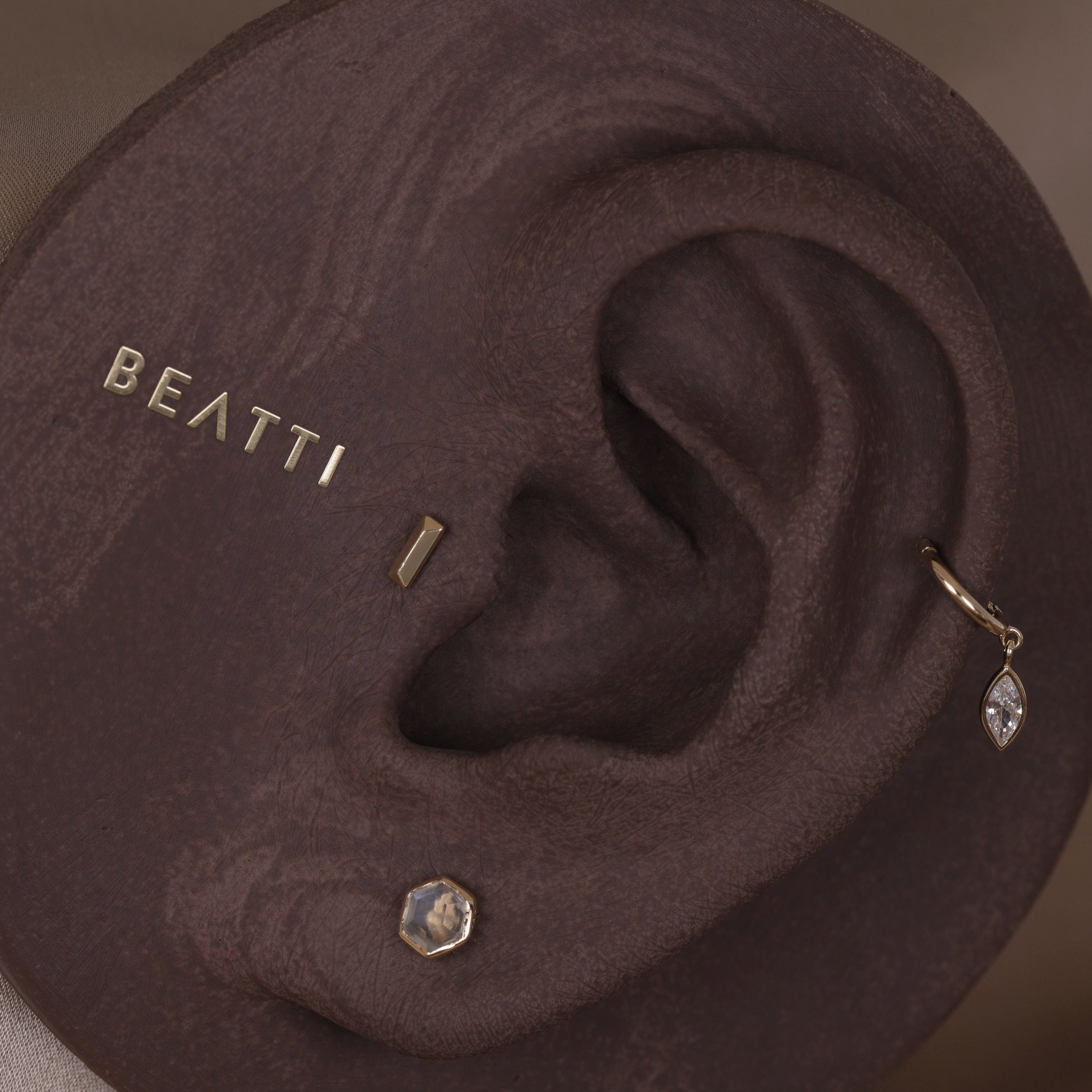 BEATTI Threadless Ends Tiny 14K Solid Gold Bar Flat Back Earring Tiny 14K Solid Gold Bar Flat Back Earring