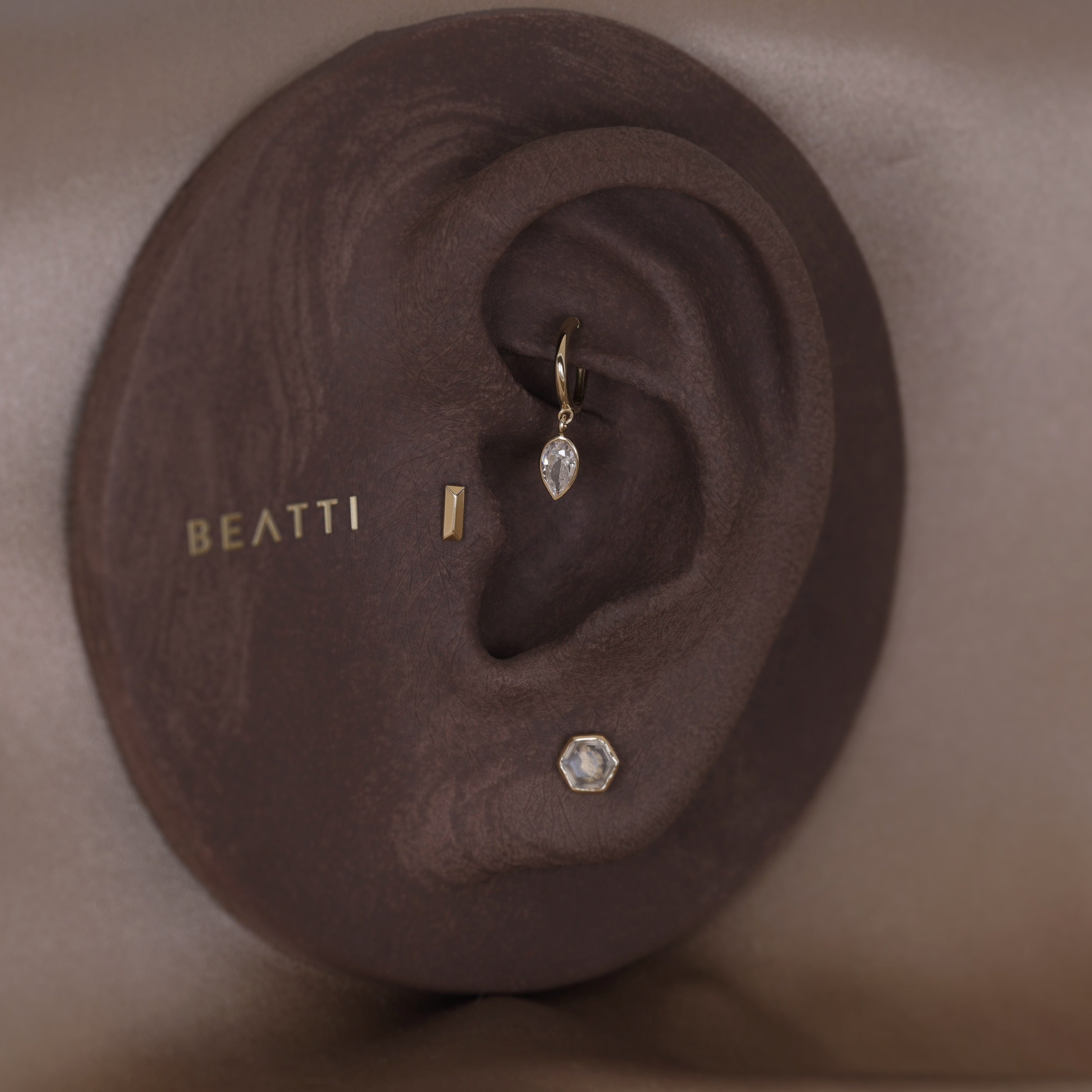 BEATTI Threadless Ends Tiny 14K Solid Gold Bar Flat Back Earring Tiny 14K Solid Gold Bar Flat Back Earring