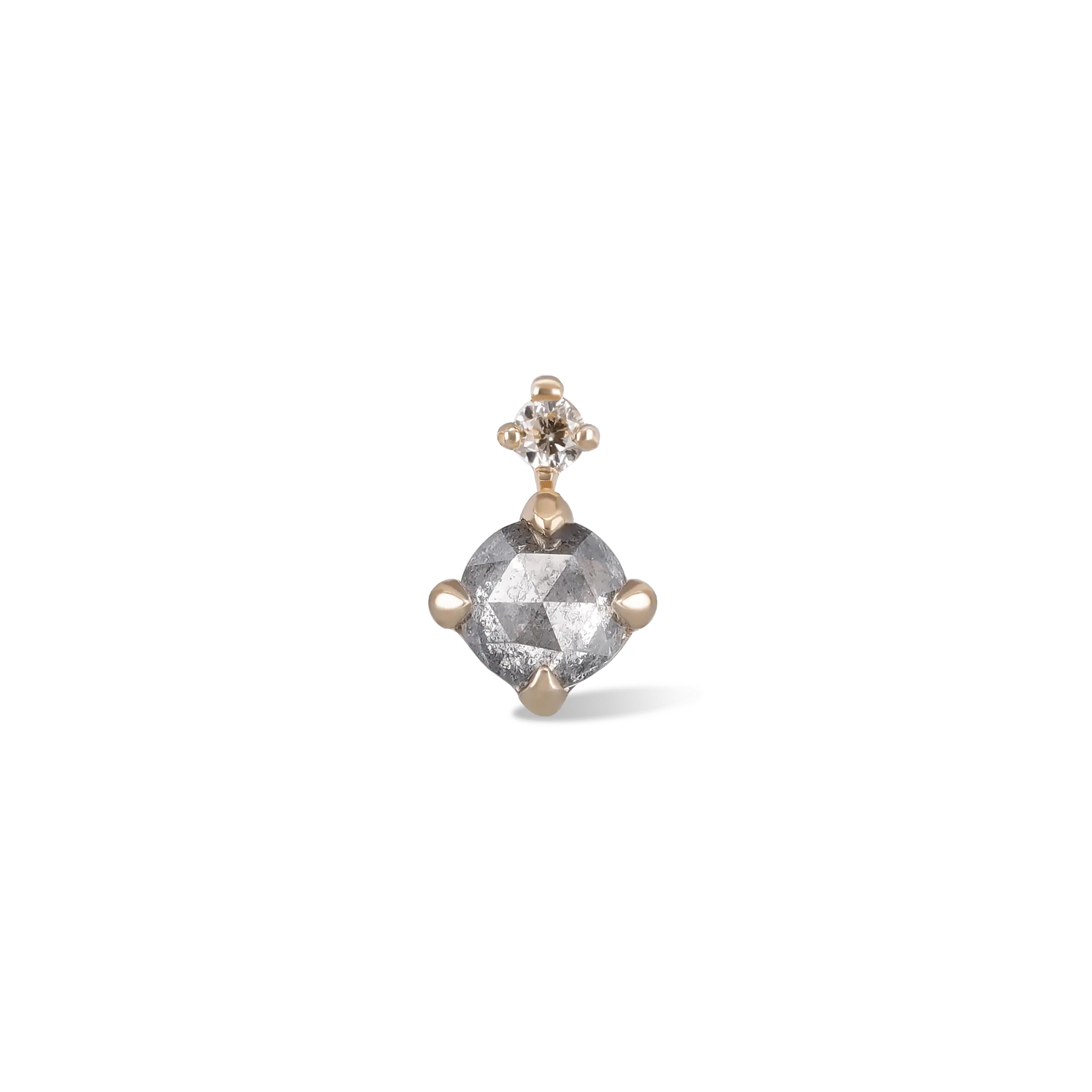 BEATTI Threadless Ends Gold / Salt and Pepper Diamond Wren • Natural Rose Cut Diamond Flat Back BTEG017 Wren • Natural Rose Cut Diamond Flat Back