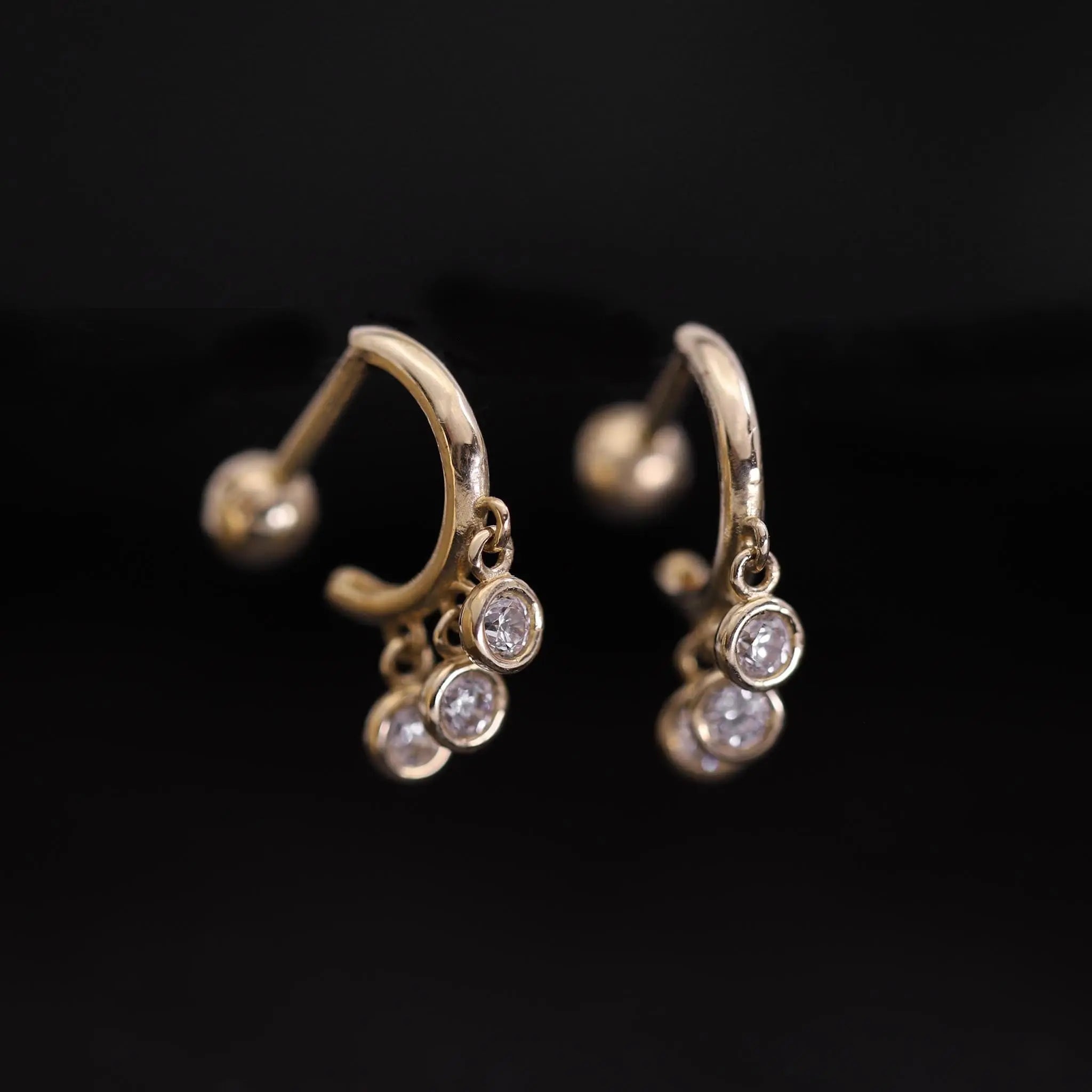 BEATTI Hoops 14K Gold Tiny Dangle Hoop Barbell 14K Gold Tiny Dangle Hoop Barbell